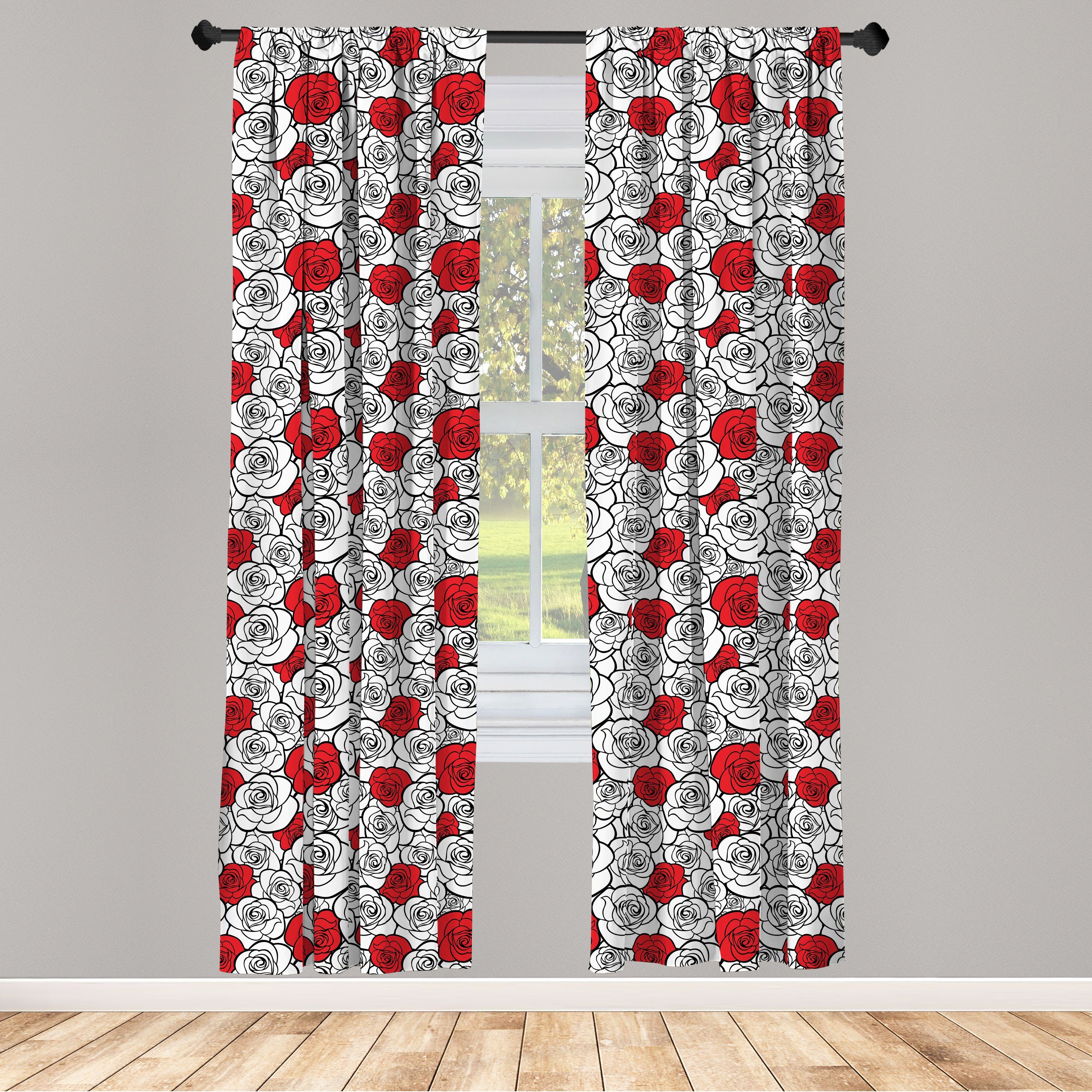 Gardine Vorhang für Wohnzimmer Schlafzimmer Dekor, Abakuhaus, Microfaser, Romantisch Rosen-Liebe-Blüten