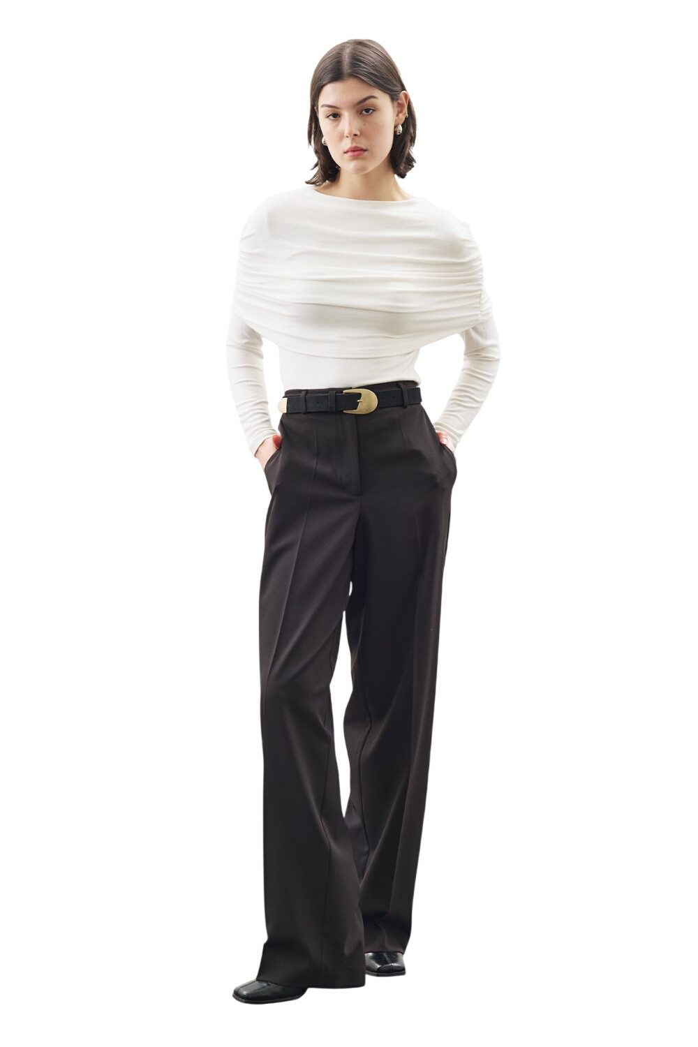 MANUKA Blusentop Bluse mit Raffdetails, schwarz