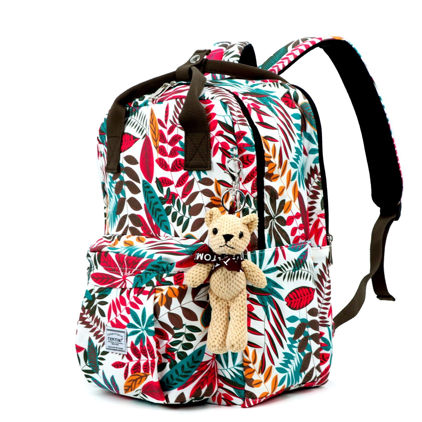 TAN.TOMI Schulrucksack Schulrucksäcke Damen Herren Tagesrucksack mit laptopfach, wasserdichte Mitgeliefert wird ein kleiner Teddybär-Anhänger