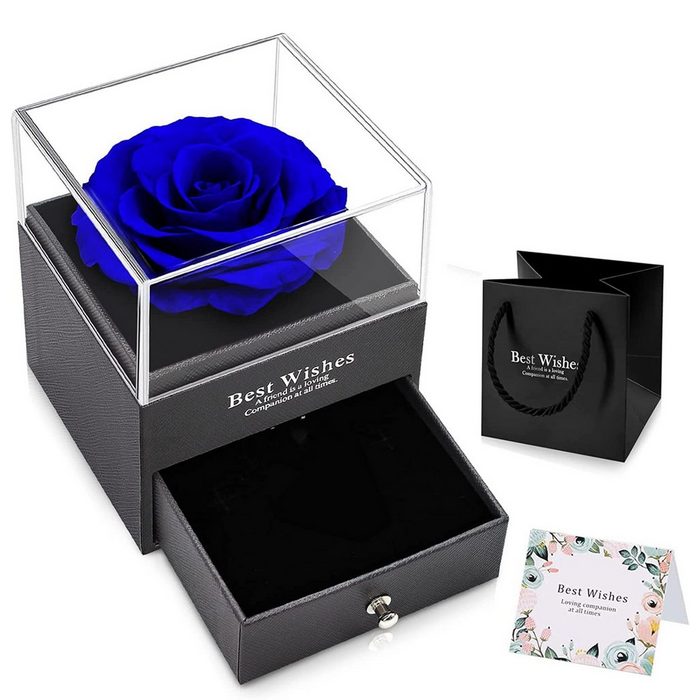 Kunstblume Echte Ewige Rose Blumen Schmuck blau Geschenk Frauen mit Splitter Devenirriche