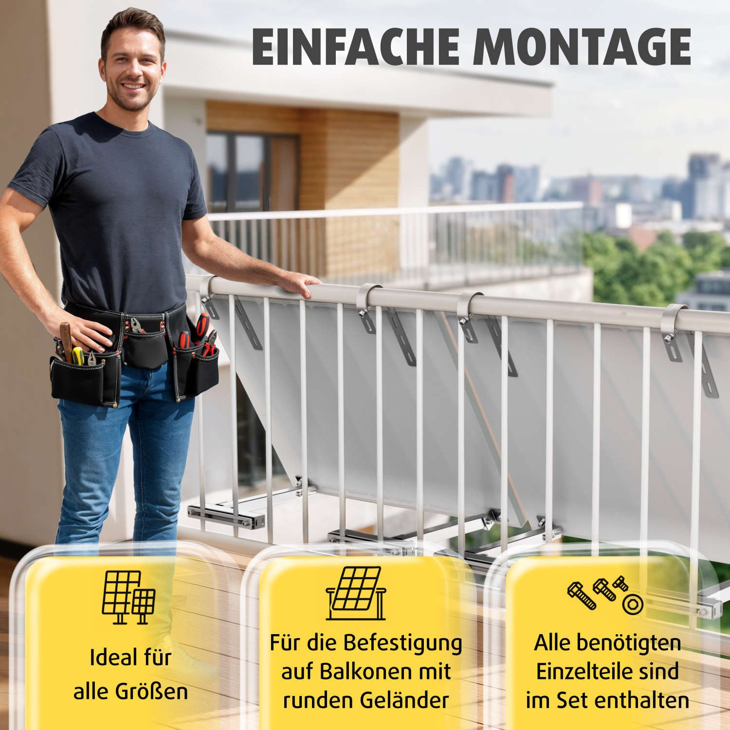 avoltik Solarmodul-Halterung Solarmodul Halterung Alu Aufständerung für Photovoltaik Winkel rund, (Balkonhalterung 1er oder 2er Set zur Auswahl, Balkonhalterung – Bild 4 von 5