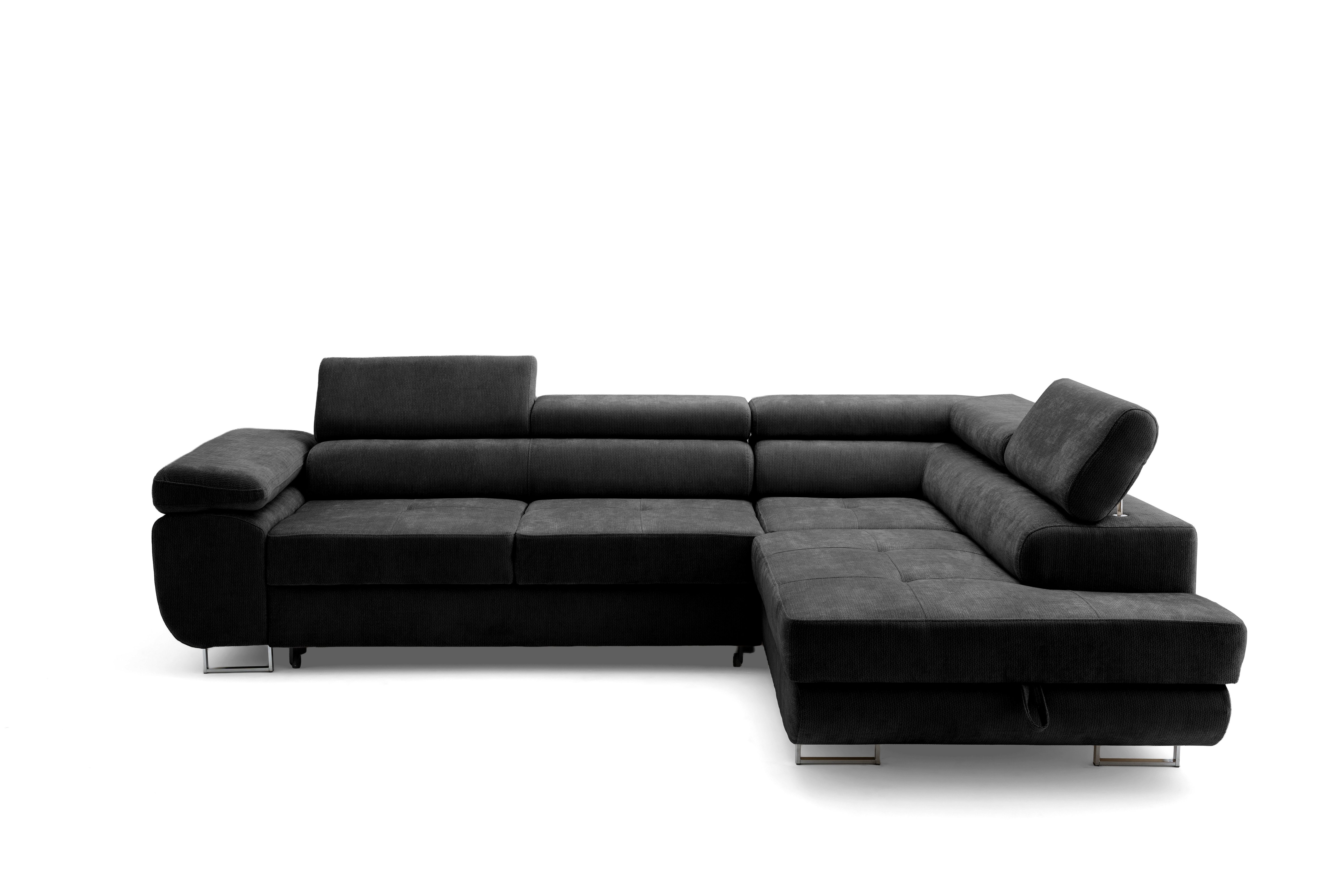 Muffo Ecksofa Wild Ecksofa mit Schlaffunktion, Verstellbare Kopfstützen, Schlaffunktion mit Bettkasten