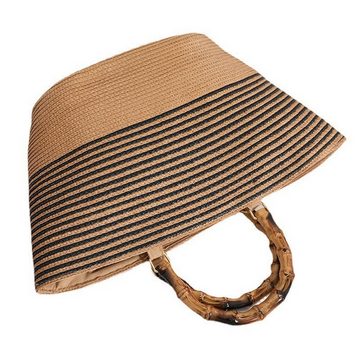 AUKUU Strandtasche Retro Retro Strohsack aus Bambusimitat große Kapazität, gestreifte Damentasche handgewebte Tasche handtragende