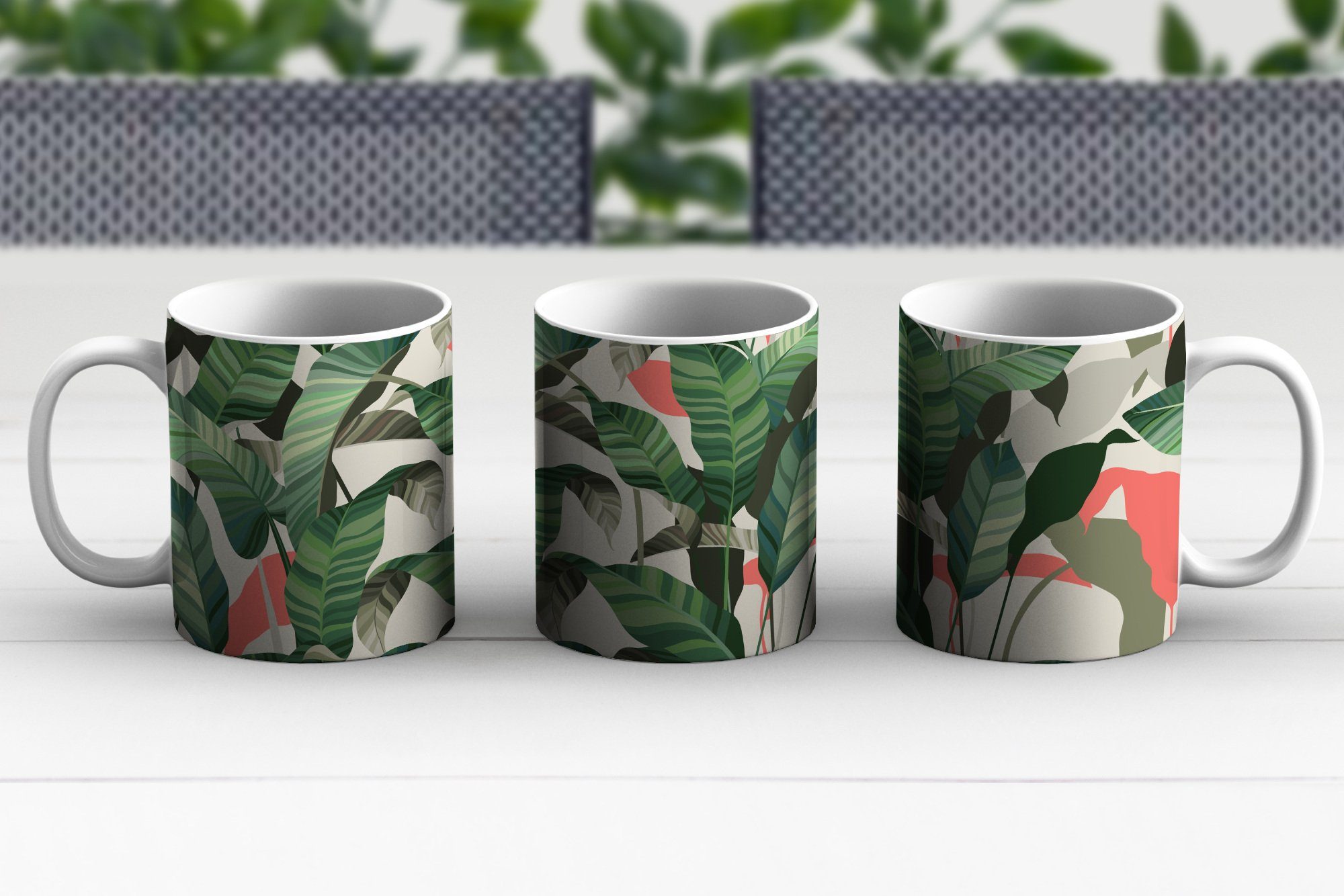 Tasse Geschenk Rosa, MuchoWow Kaffeetassen, Teetasse, Blätter Keramik, - - Becher, Teetasse, Tropisch