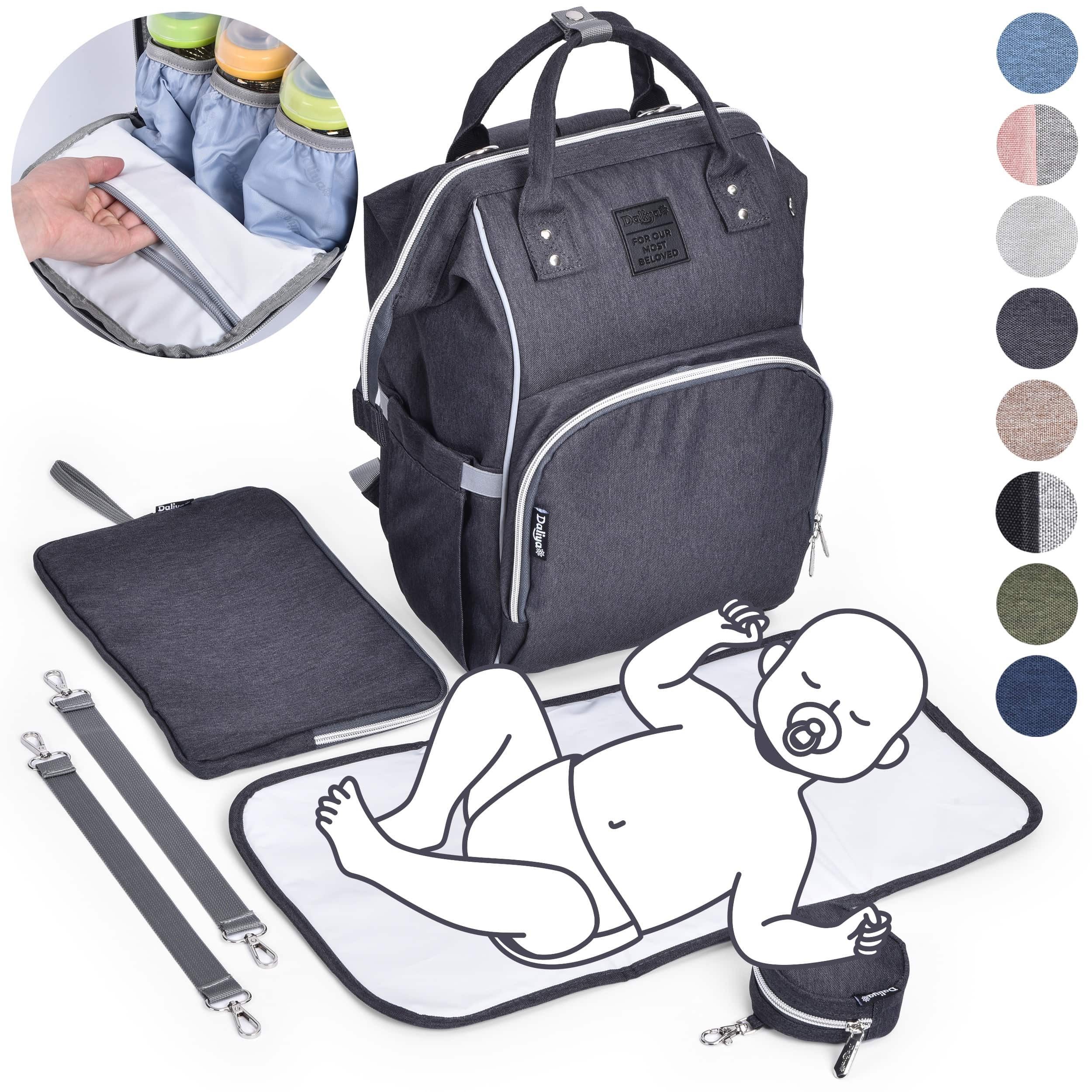 DALIYA® Wickeltasche PAKMI Wickelrucksack, Kinderwagentaschen, Mamabag (Set, 5-tlg., Wickeltasche, Wickelunterlagen, Schnullertasche, Befestigungsriemen), Thermofächer, Schnuller Aufbewahrung, Wickelunterlage, hochwertig mehr