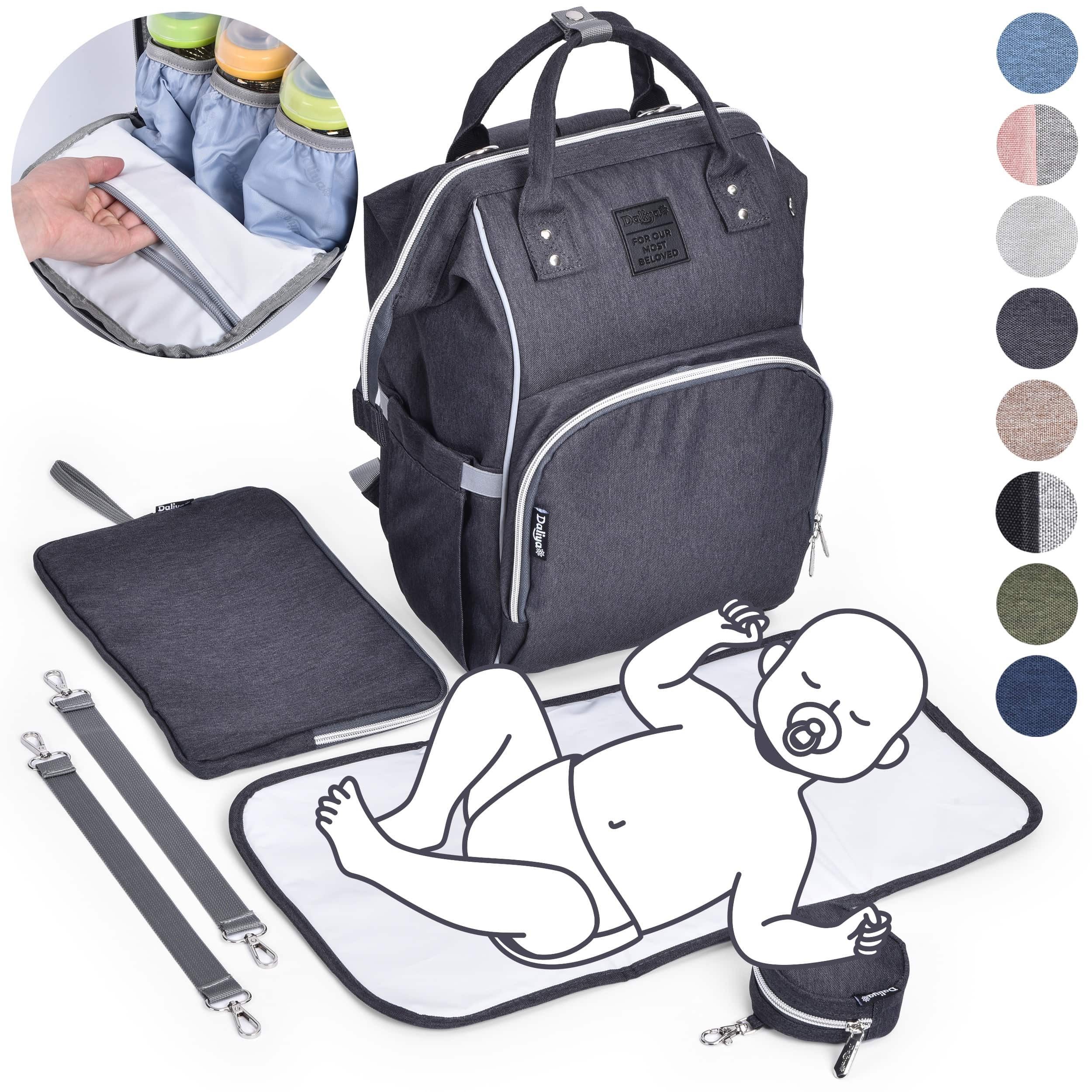 Daliya® Wickeltasche PAKMI Wickelrucksack, Kinderwagentaschen, Mamabag (Set, 5-tlg., Wickeltasche, Wickelunterlagen, Schnullertasche, Befestigungsriemen), Thermofächer, Schnuller Aufbewahrung, Wickelunterlage, hochwertig