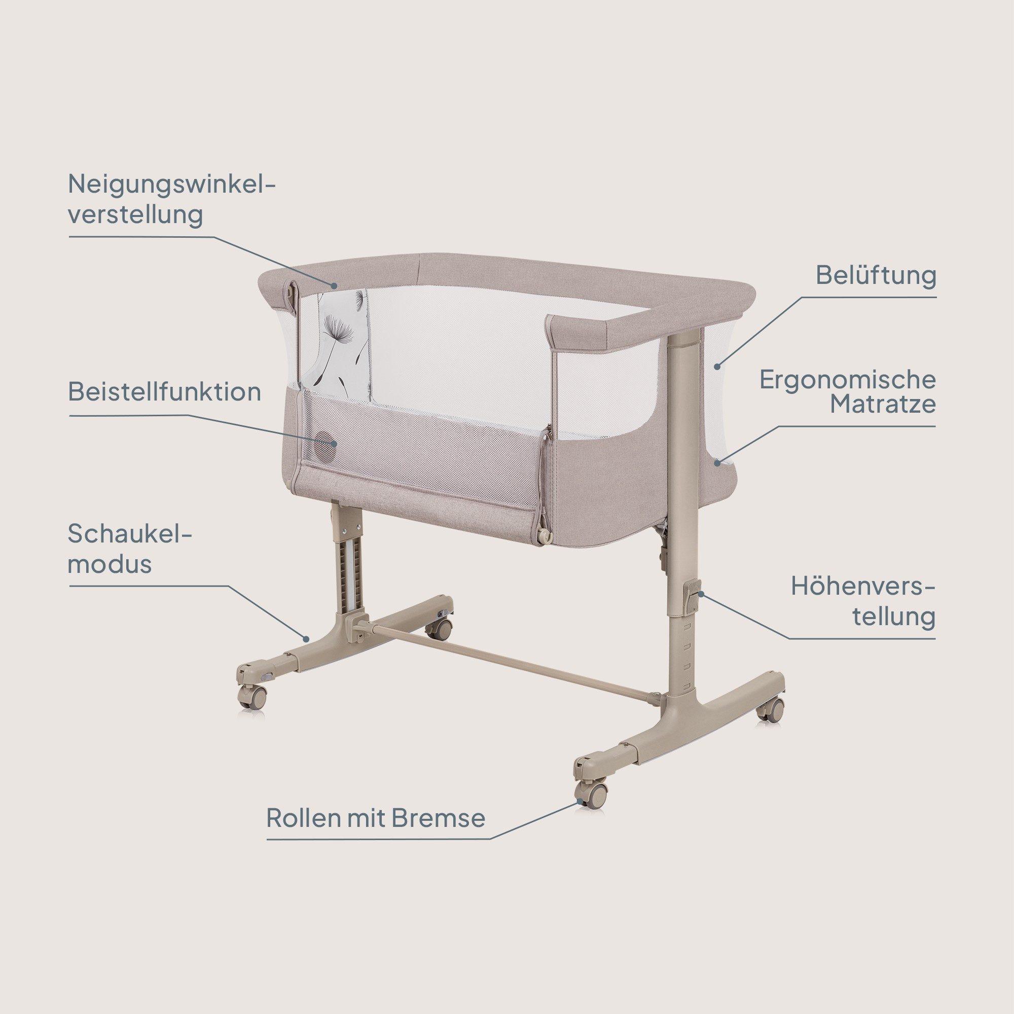lionelo Baby-Reisebett AURORA, 3-in-1: Beistellbett, Babywiege, freistehendes Babybett