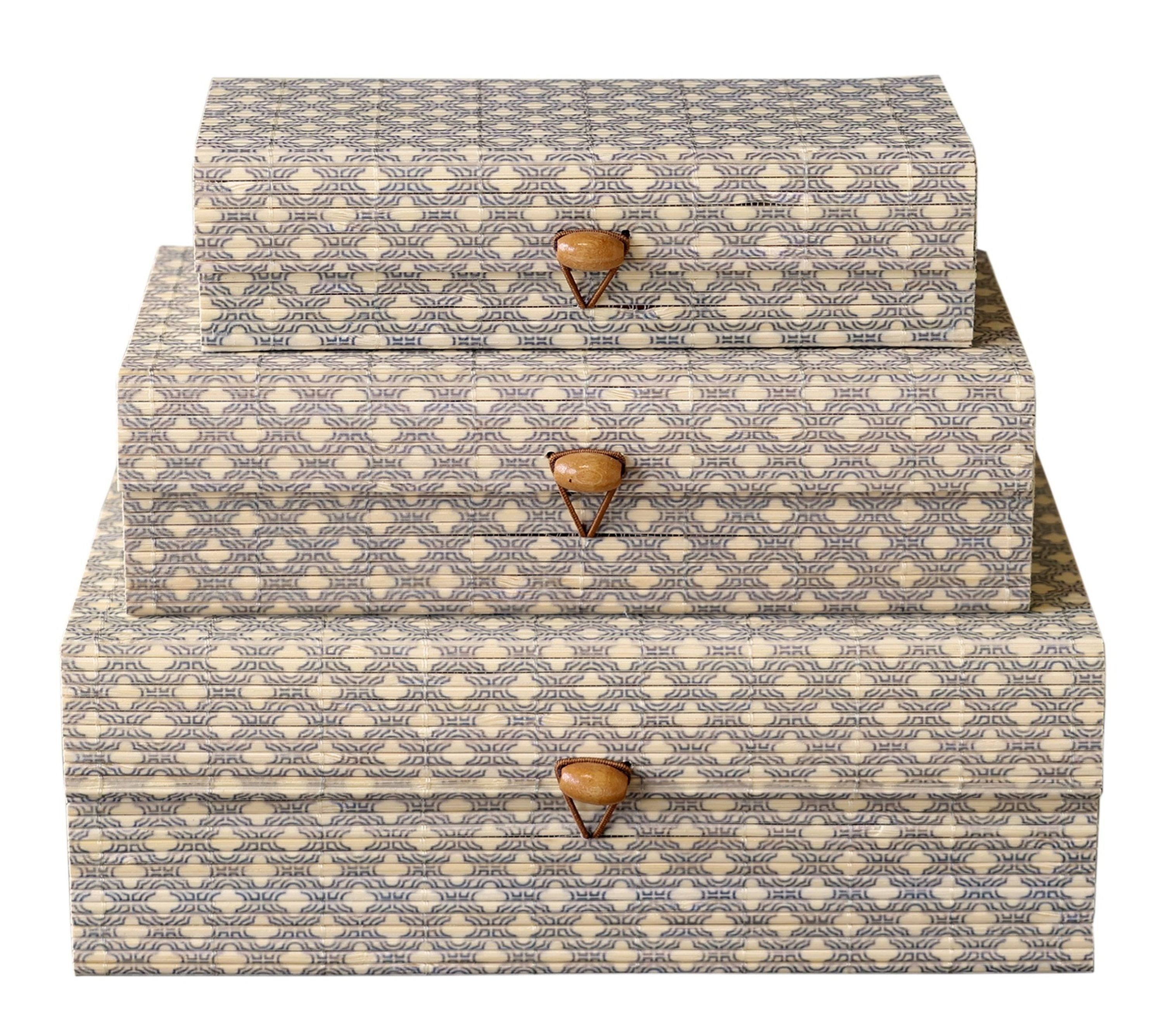 Chic Antique Holzkiste Chic Antique - 3er Schachtel Set Box Kiste mit Deckel Bambus Muster