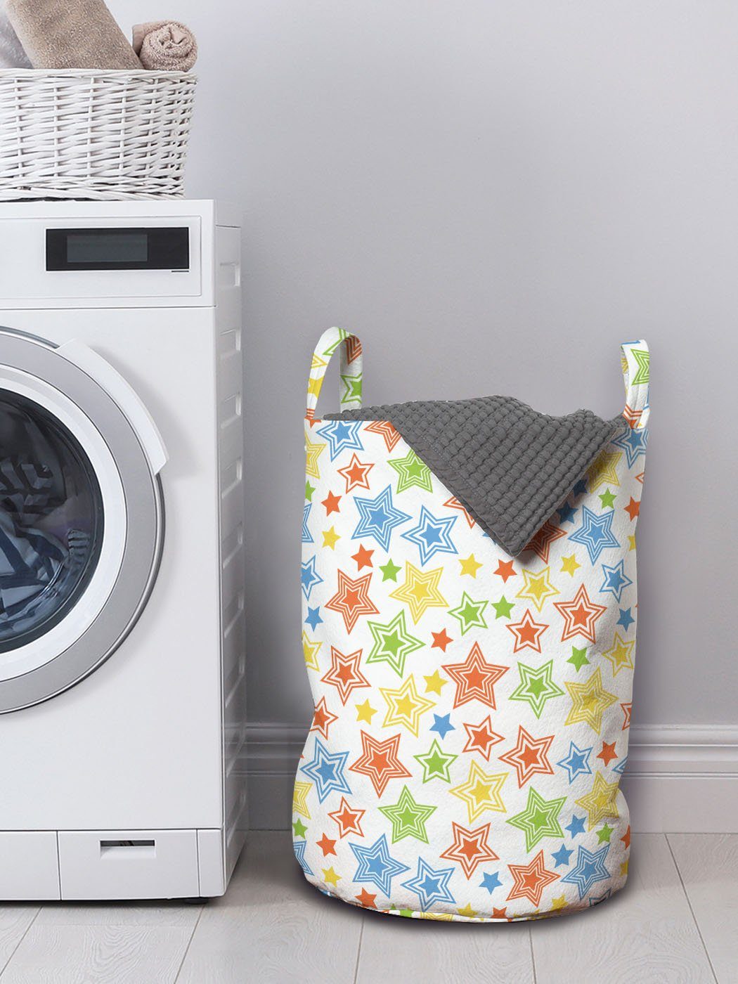 Abakuhaus Kordelzugverschluss von Wäschekorb Sorten mit bunten Wäschesäckchen Waschsalons, Kunstwerk Sternen Griffen für