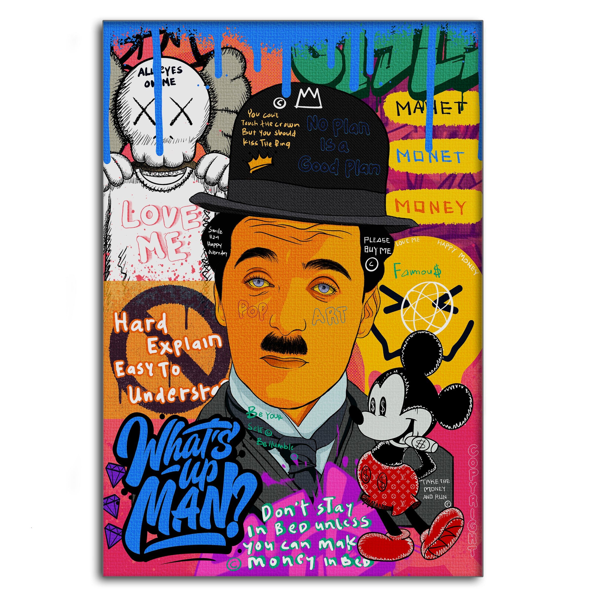 Wanddekoobjekt Charlie Chaplin - Leinwandbild Pop Art