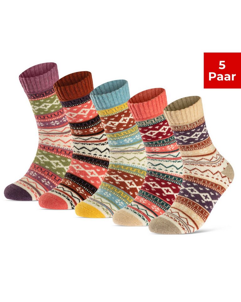 sockenkauf24 Thermosocken 5 Paar Wollsocken warme Wintersocken Damen & Herren Vollfrottee (5-Paar) mit Komfortbund
