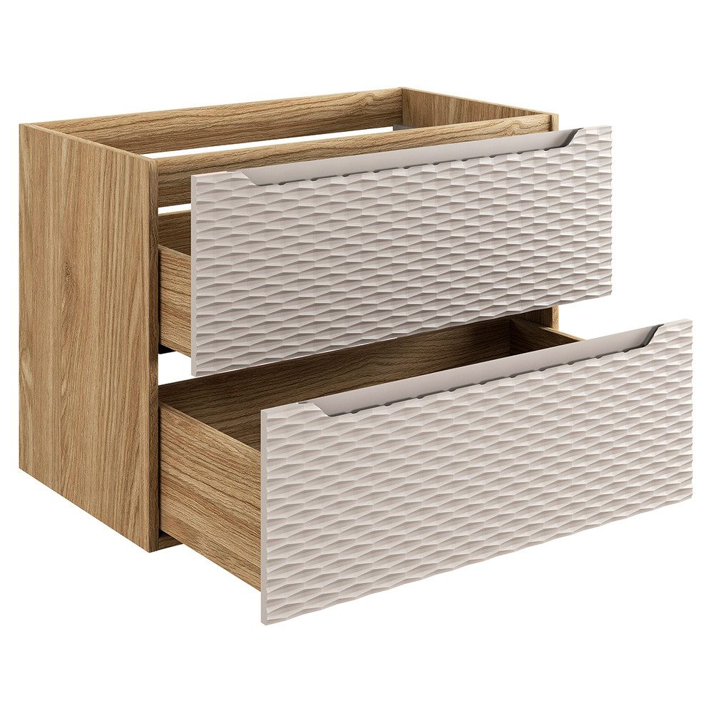 Lomadox Waschtisch OLUO-56-BEIGE, 80cm mit Keramik-Waschbecken, Eiche mit beige, 3D-Oberfläche