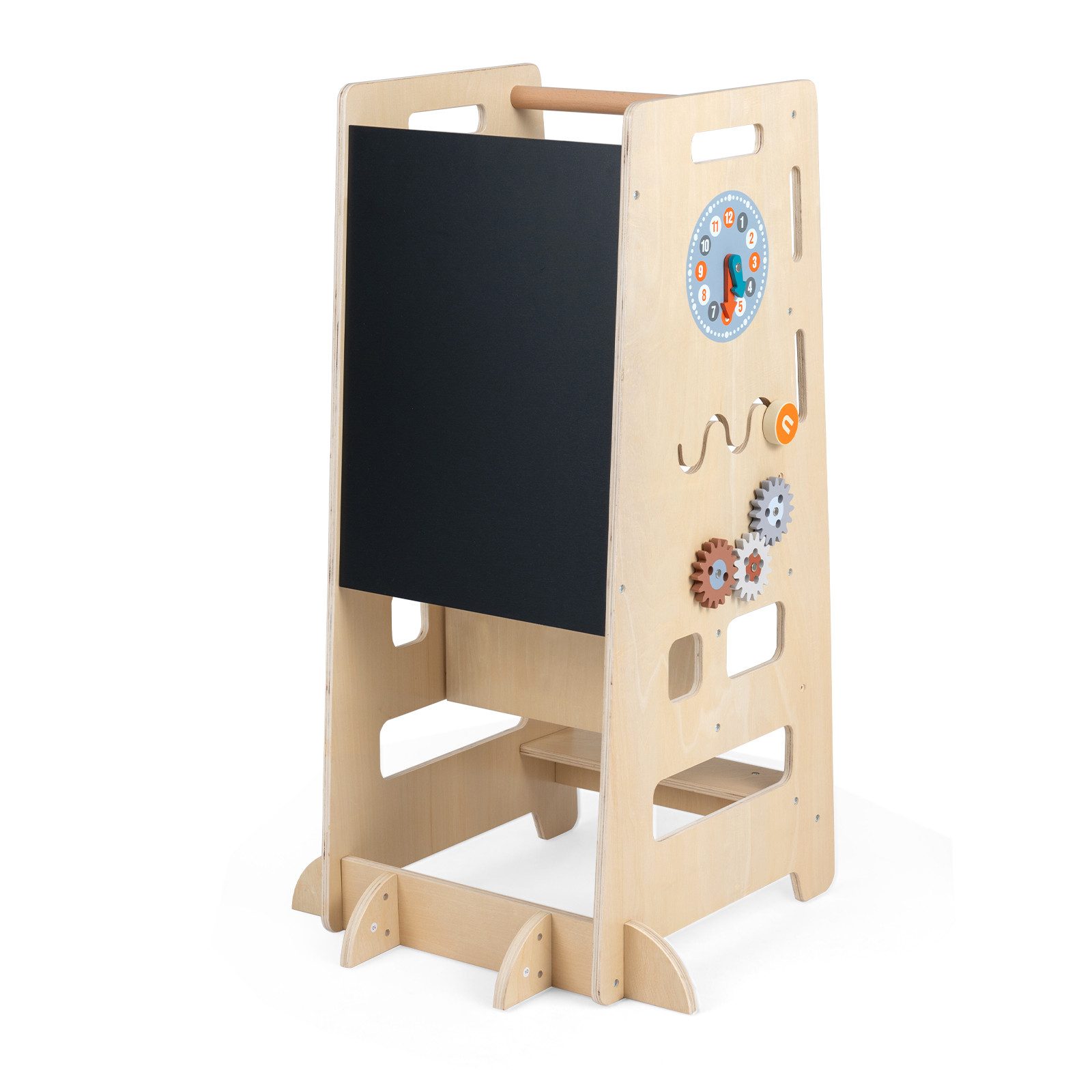 COSTWAY Stehhilfe 4 in 1 Montessori Lernturm mit Tafel, Küchenhelfer mit Tragegriff