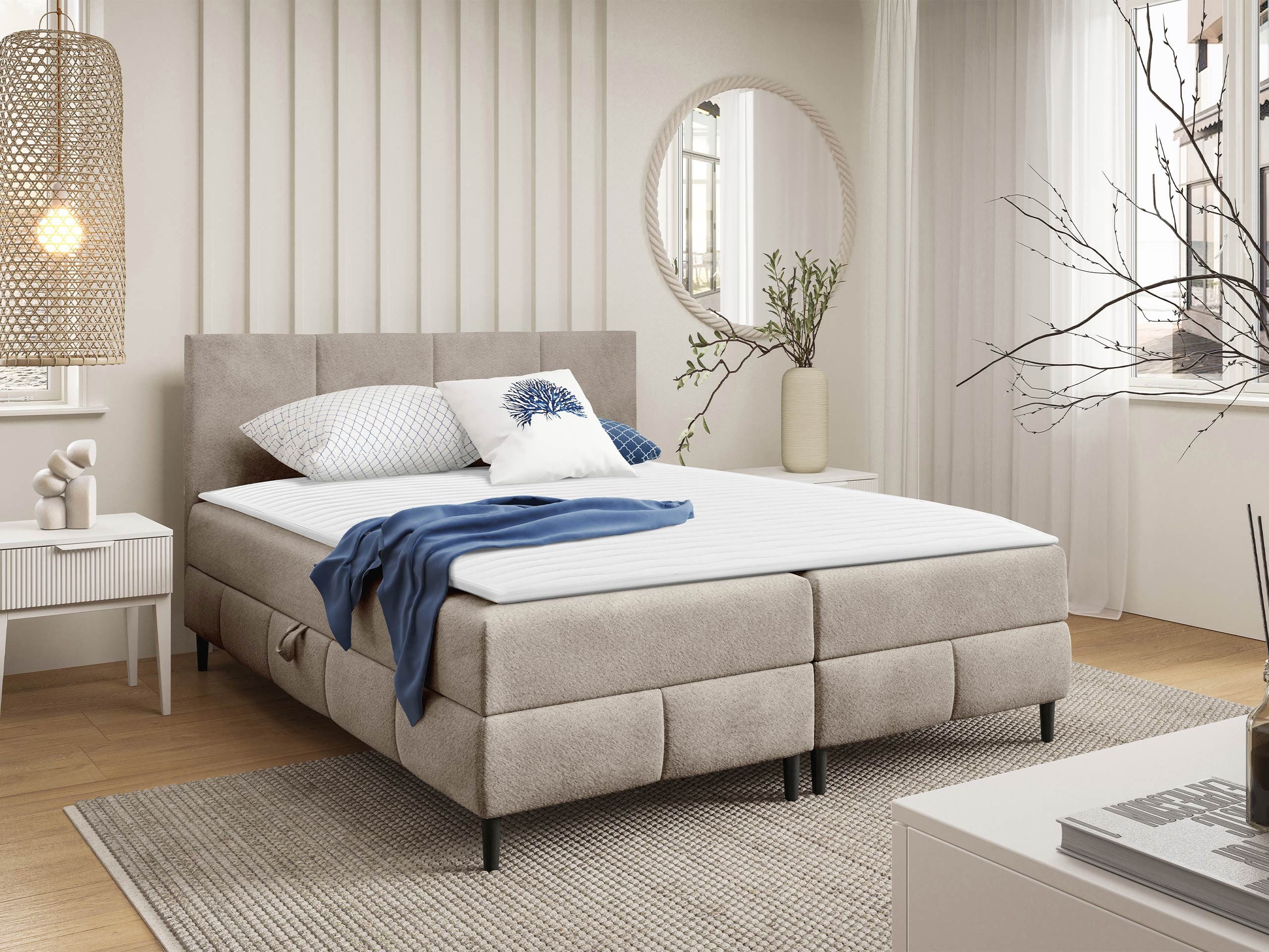 MIRJAN24 Boxspringbett Box Best 2 (mit zwei Bettkästen), Polsterkopfteil, 120/140/160/180/200x200 cm