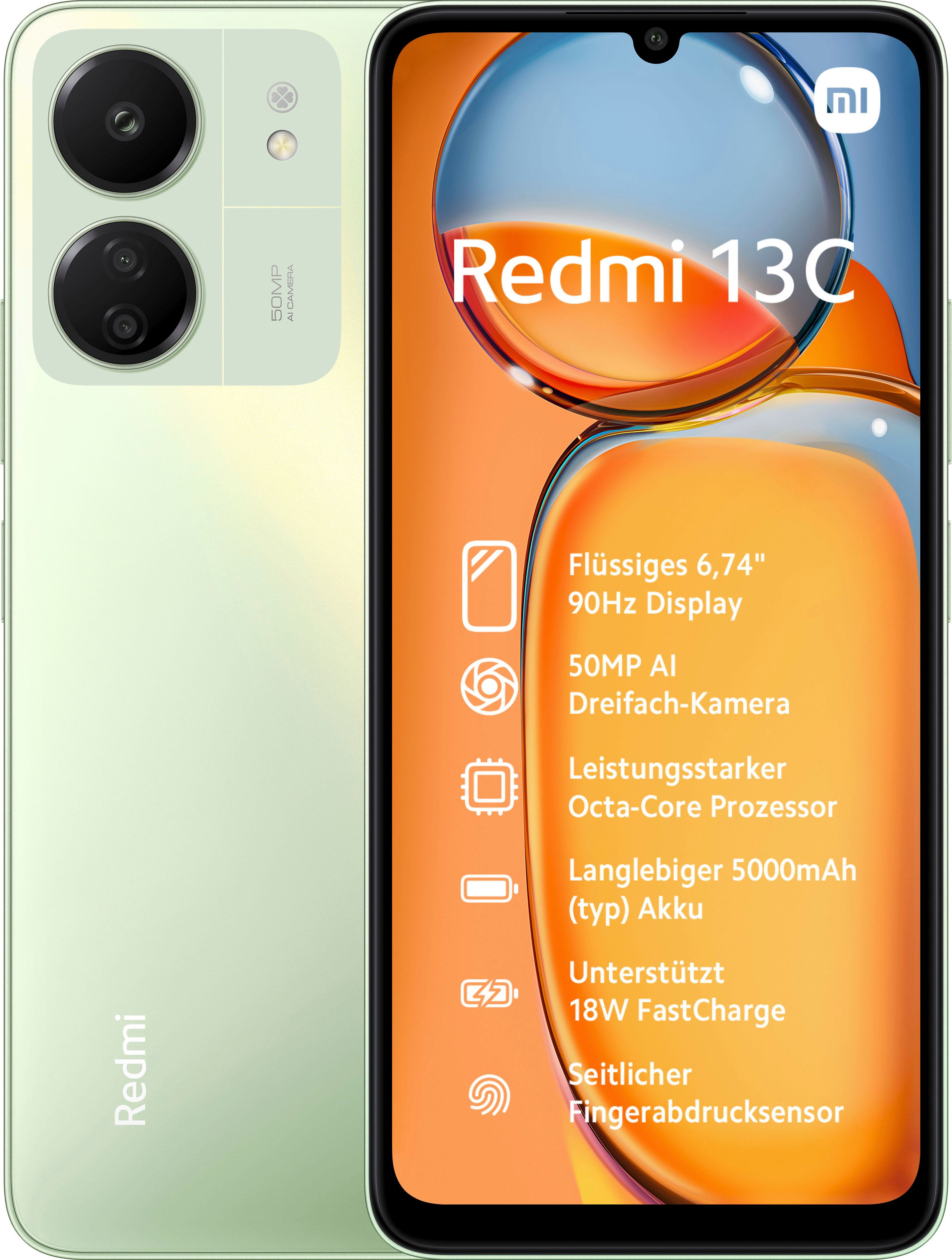 Xiaomi Redmi 13C 8GB+256GB Smartphone (17,1 cm/6,74 Zoll, 256 GB Speicherplatz, 50 MP Kamera) Hellgrün