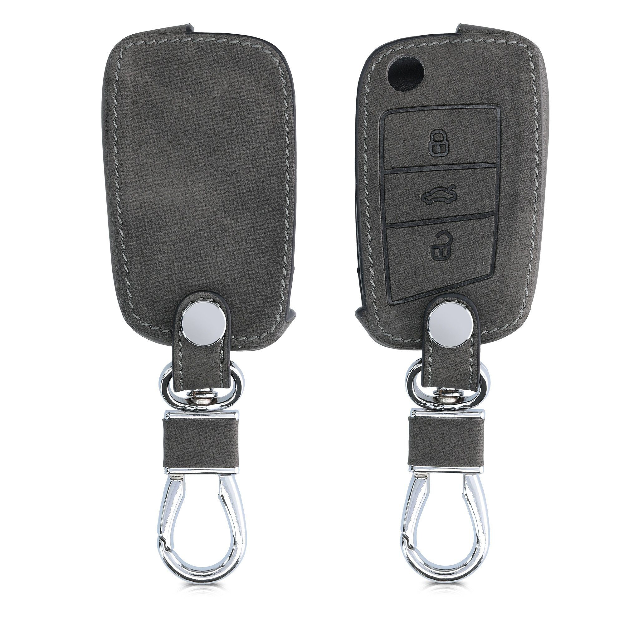 kwmobile Schlüsseltasche Autoschlüssel Schutzhülle - Schlüsselhülle MK7, 7 Golf Nubuklederoptik VW Kunstleder Cover Hülle für Dunkelgrau