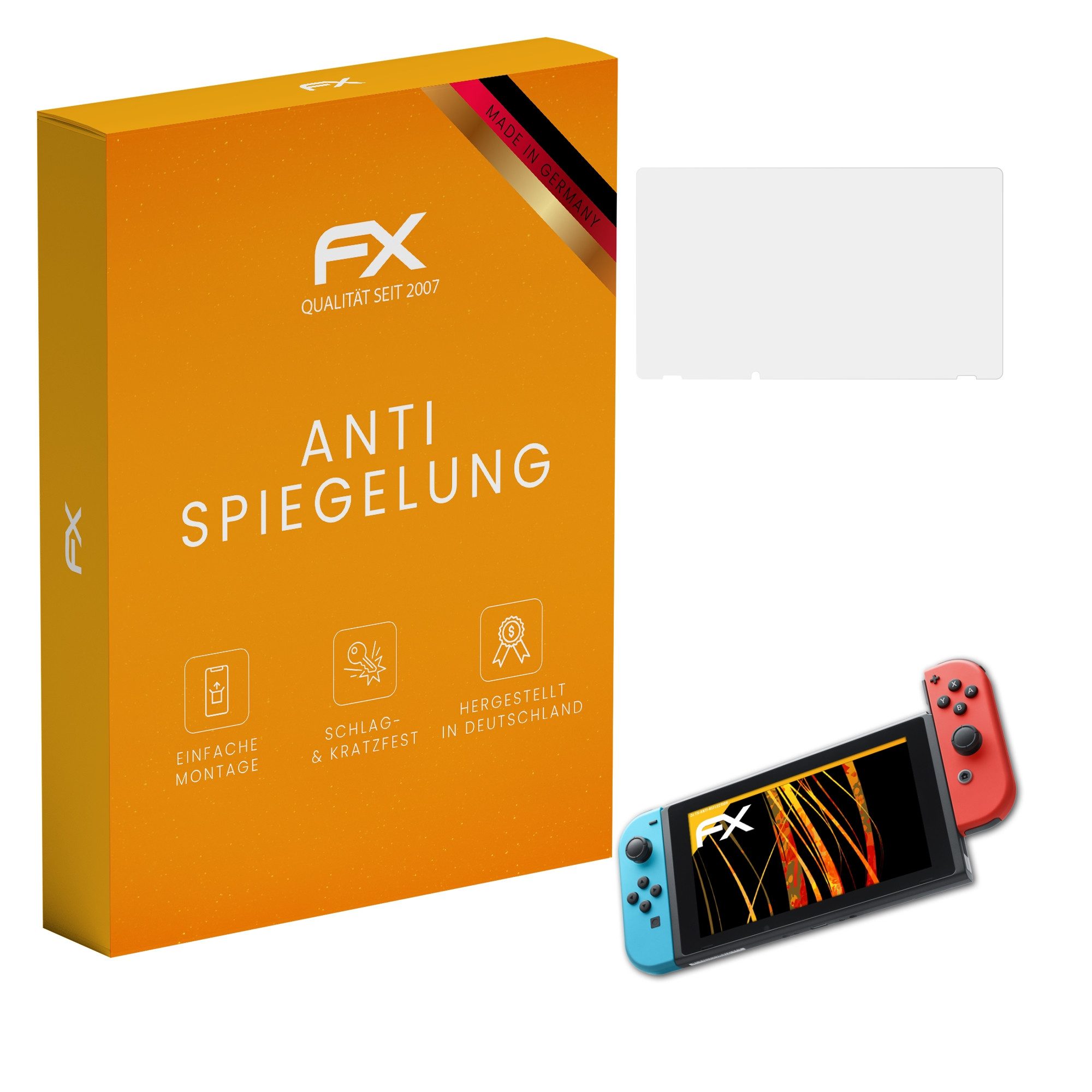 atFoliX Schutzfolie für Nintendo Switch, (3 Folien), Entspiegelnd und stoßdämpfend
