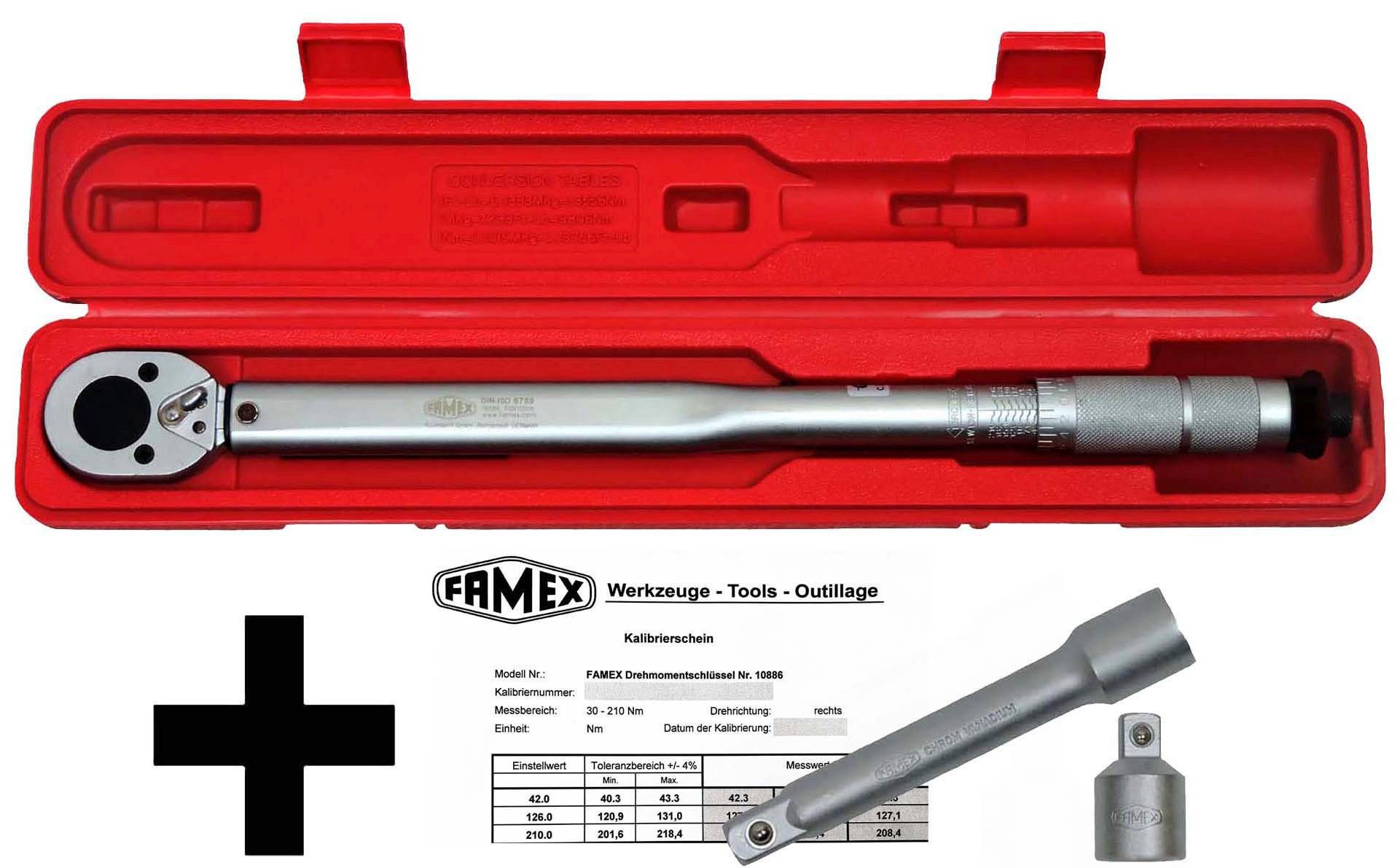 FAMEX Drehmomentschlüssel Drehmoment-Schlüssel-Set 3-tlg. für (3/8-Zoll)-Antrieb Nm, St), Mit 10mm Steckschlüsseleinsätze (3 Adapter (3-tlg)30-210 mit