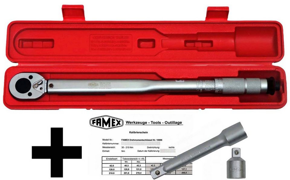 FAMEX Drehmomentschlüssel Drehmoment-Schlüssel-Set 3-tlg. (3 10mm Steckschlüsseleinsätze (3-tlg)30-210 mit Adapter (3/8-Zoll)-Antrieb St), Mit für Nm