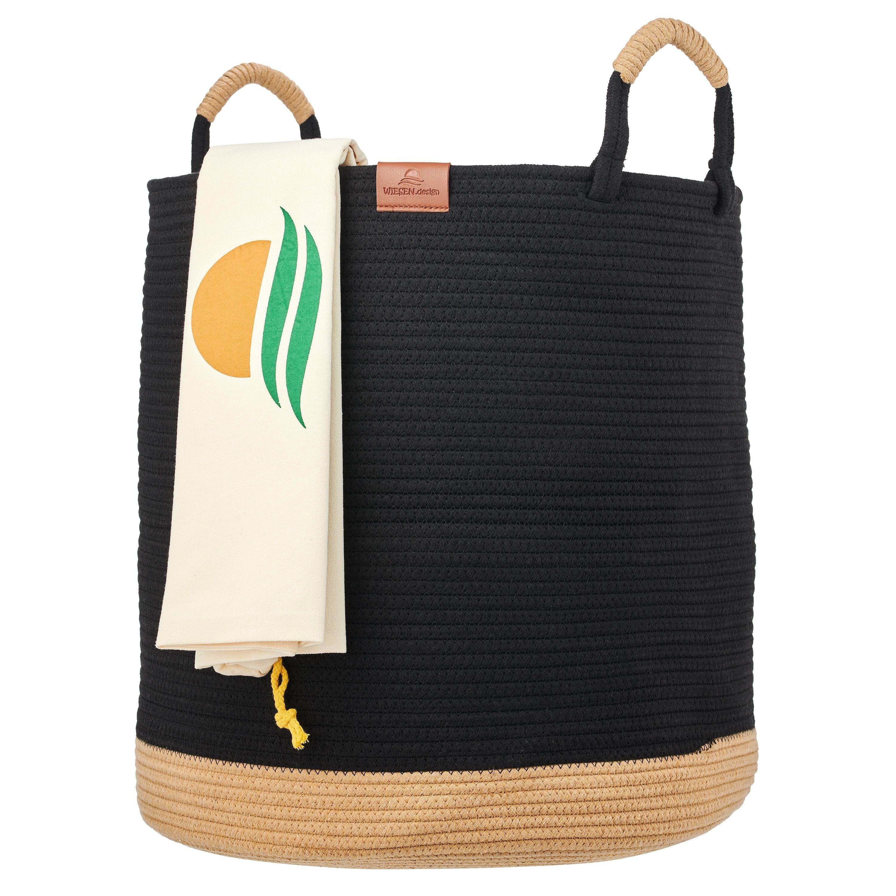 WIESEN.design Wäschekorb Großer Wäschekorb geflochten - Juna 61L - aus 100% Baumwollseil (Baumwollkorb, laundry bag, Wäschekorb xxl, Wäschekorb rund, Korb für Decken, Aufbewahrungskorb geflochten), - gratis Lieferung -