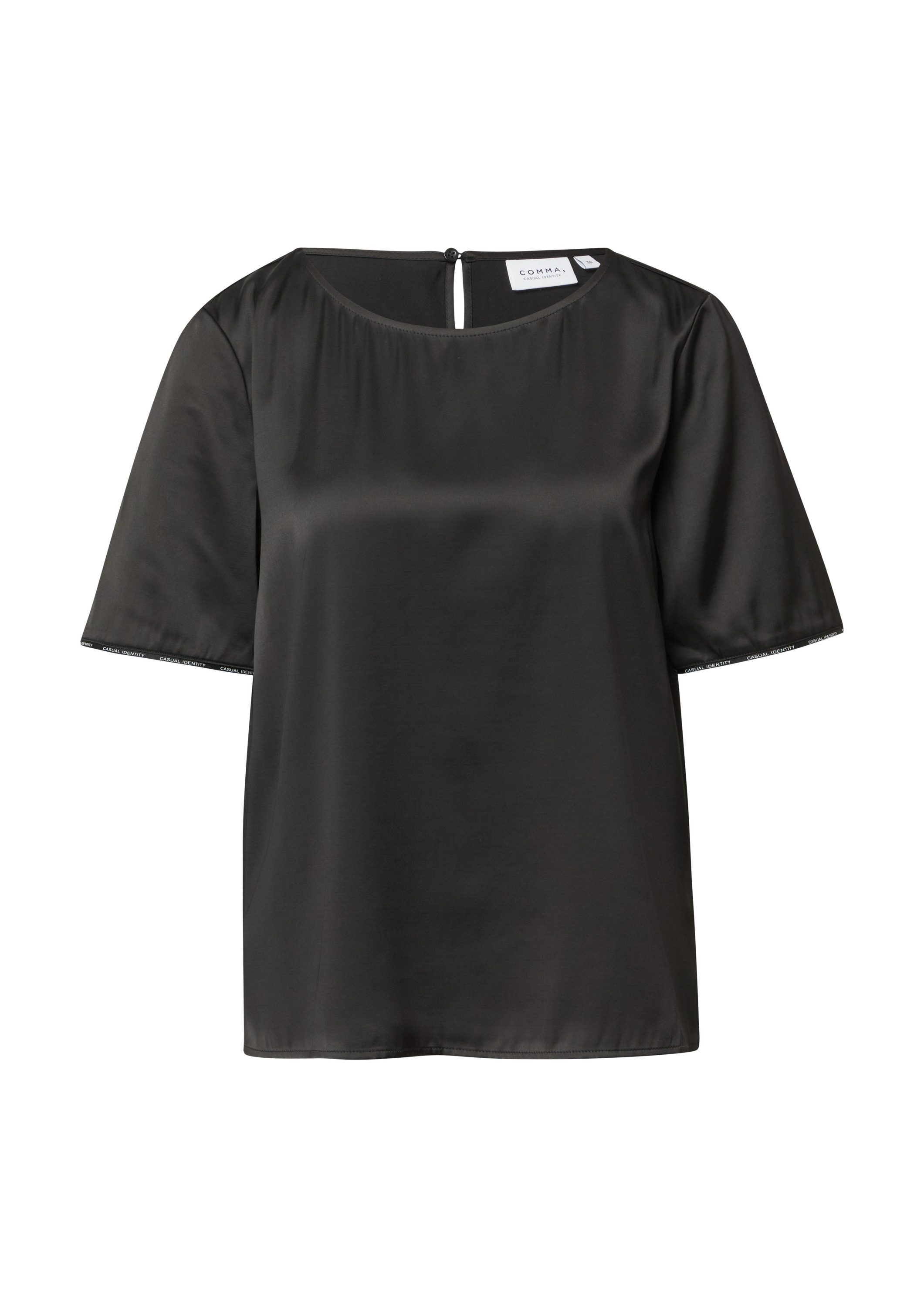 comma Kurzarmbluse Bluse Kurzärmelige Satinbluse mit Logodetails am Ärmel