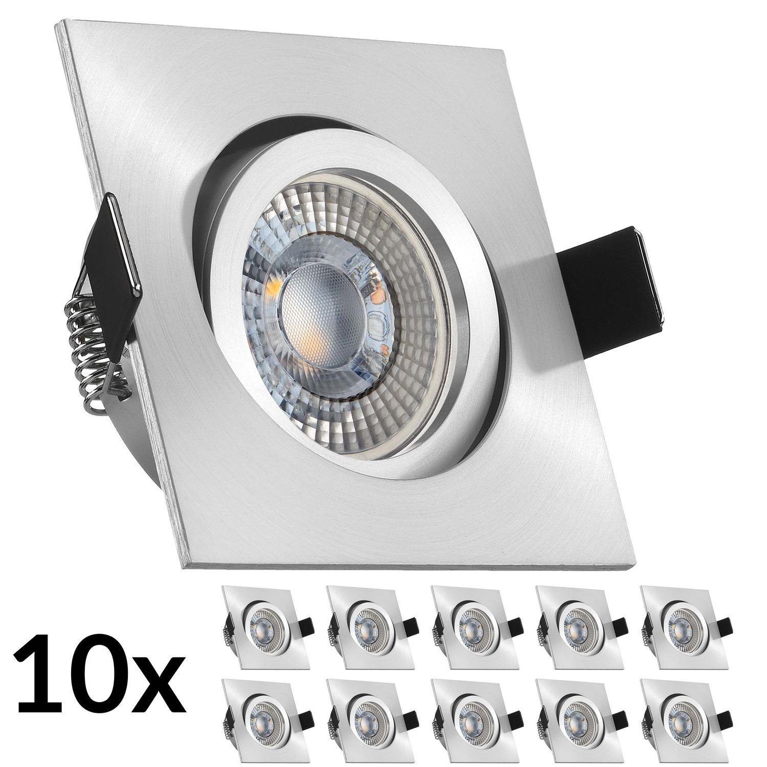 LEDANDO LED Einbaustrahler 10er LED 3W extra mit matt Einbaustrahler L in aluminium flach RGB Set