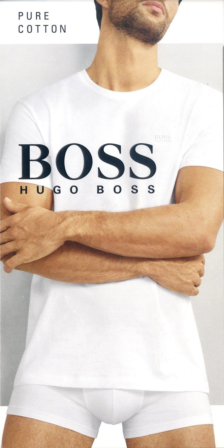 BOSS Unterziehshirt Pure Cotton (Doppelpack, 2er-Pack) Kurzarm Baumwolle Crew-Neck T-Shirt 2-St., Fit Weiss Relaxed (100) aus reiner Herren