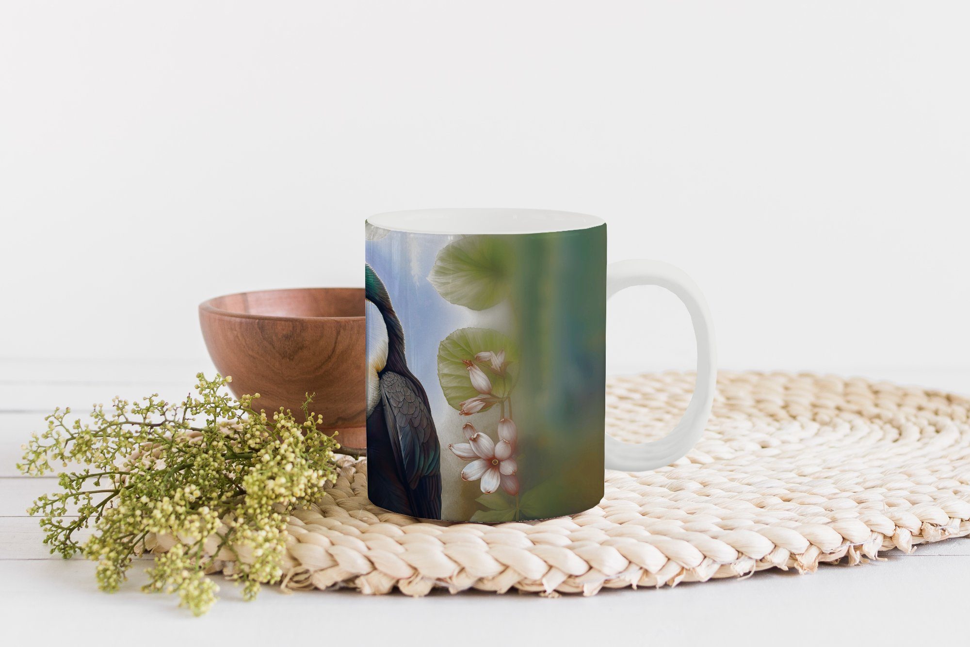 Pflanzen, Teetasse, Keramik, Geschenk Tasse - MuchoWow Blumen - - Tukan Becher, Teetasse, Kaffeetassen, Vogel