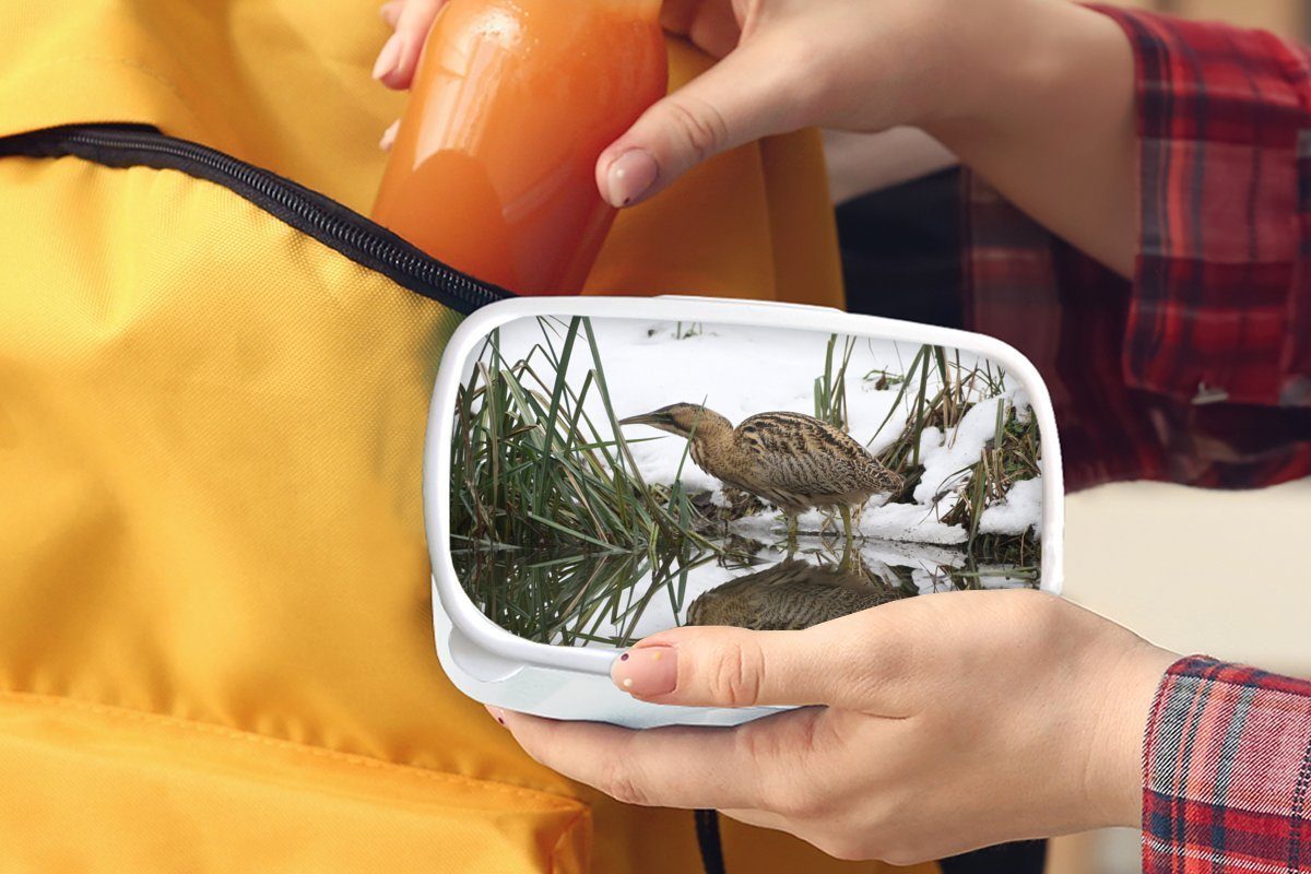 der Kunststoff, Lunchbox Brotbox und weiß auf Mädchen Rohrdommel und Jungs Kinder Jagd Brotdose, Erwachsene, MuchoWow (2-tlg), Wasser, für im für