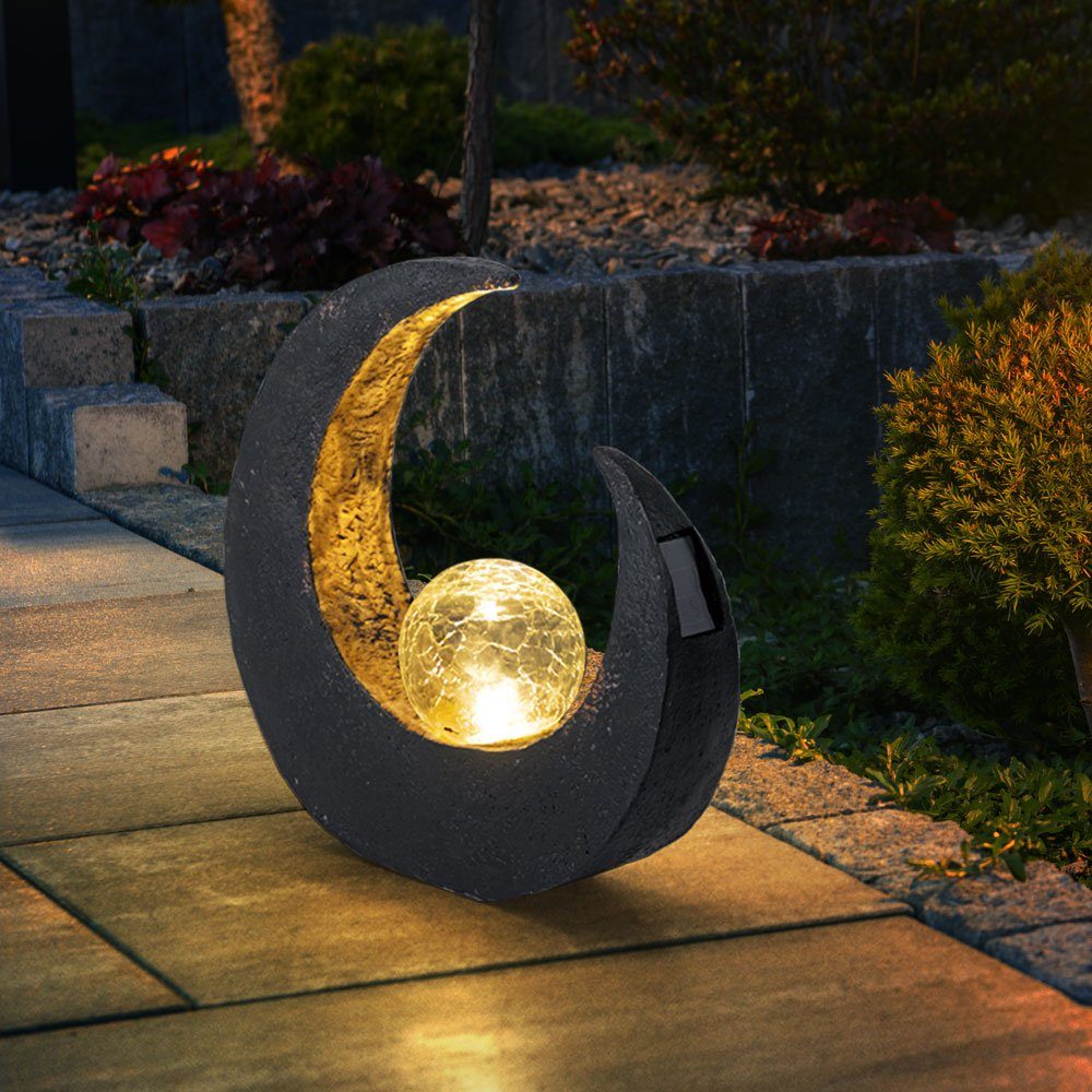 GLOBO LIGHTING Gartenleuchte, LED-Leuchtmittel fest verbaut, LED Mondsichel Solar Lampe Garten Steh Boden Beleuchtung Glas Kugel