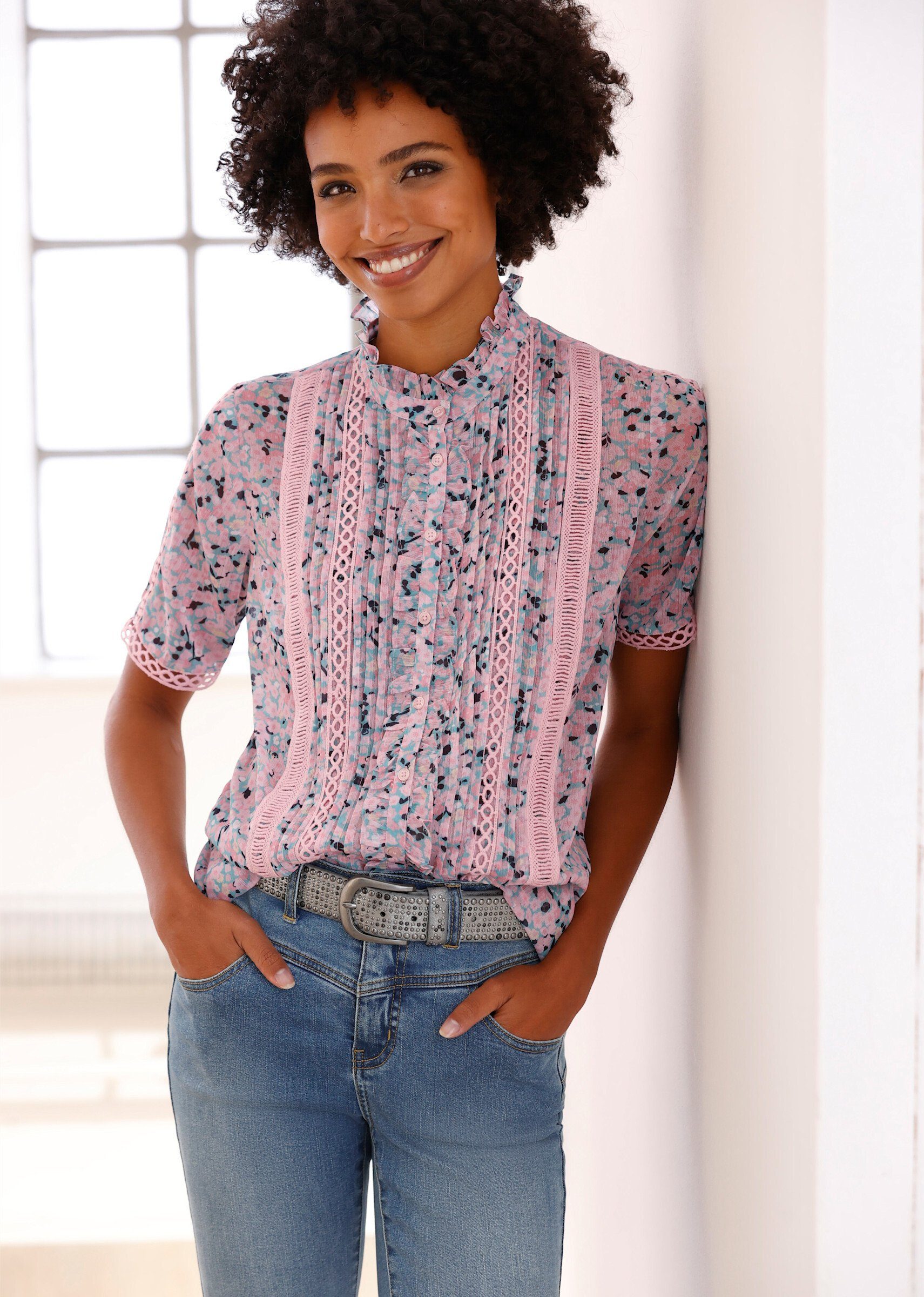 heine Klassische Bluse Druckbluse Kurzarm