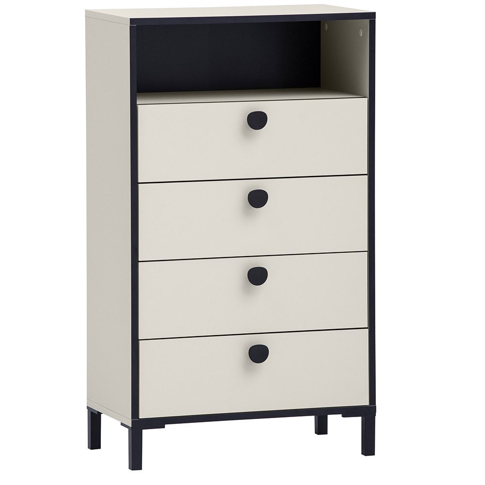 Lomadox Highboard ELMIRA-80, Flurschrank, 4 Schubladen, beige mit mattschwarz