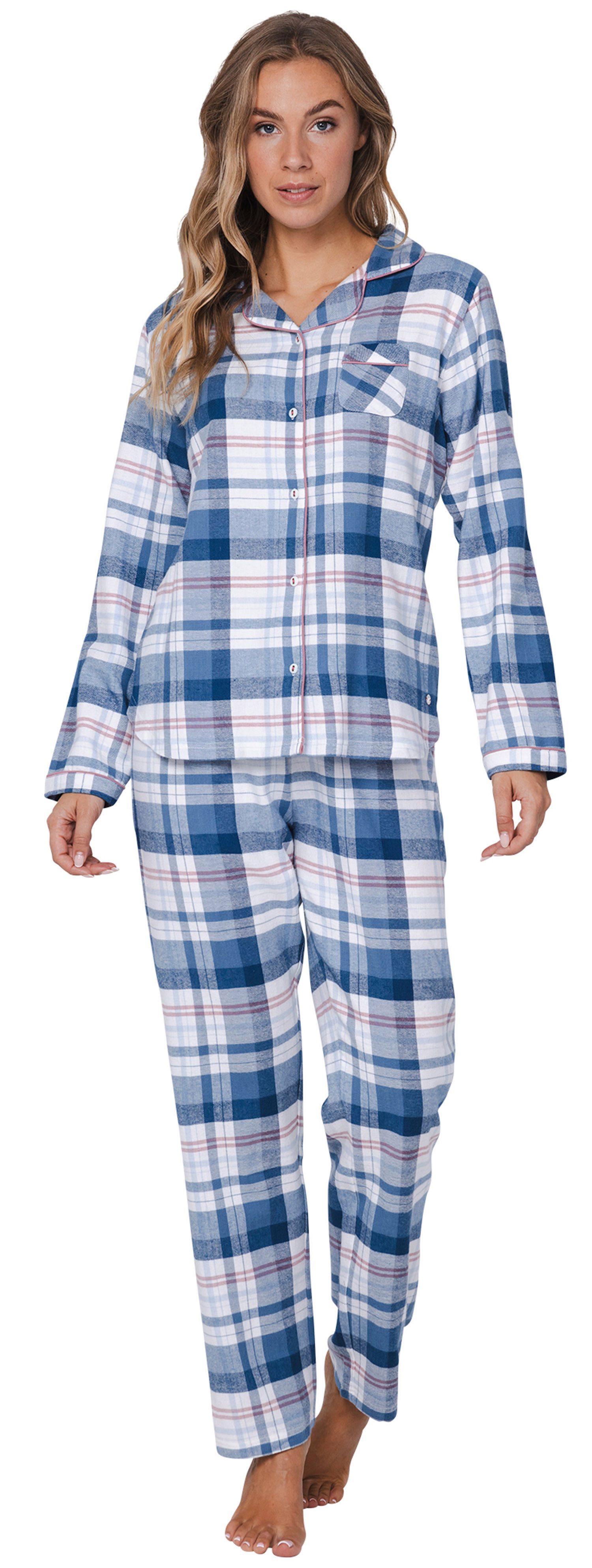 Pastunette Schlafanzug Damen Flanell Pyjama (2 tlg) Baumwolle günstig online kaufen