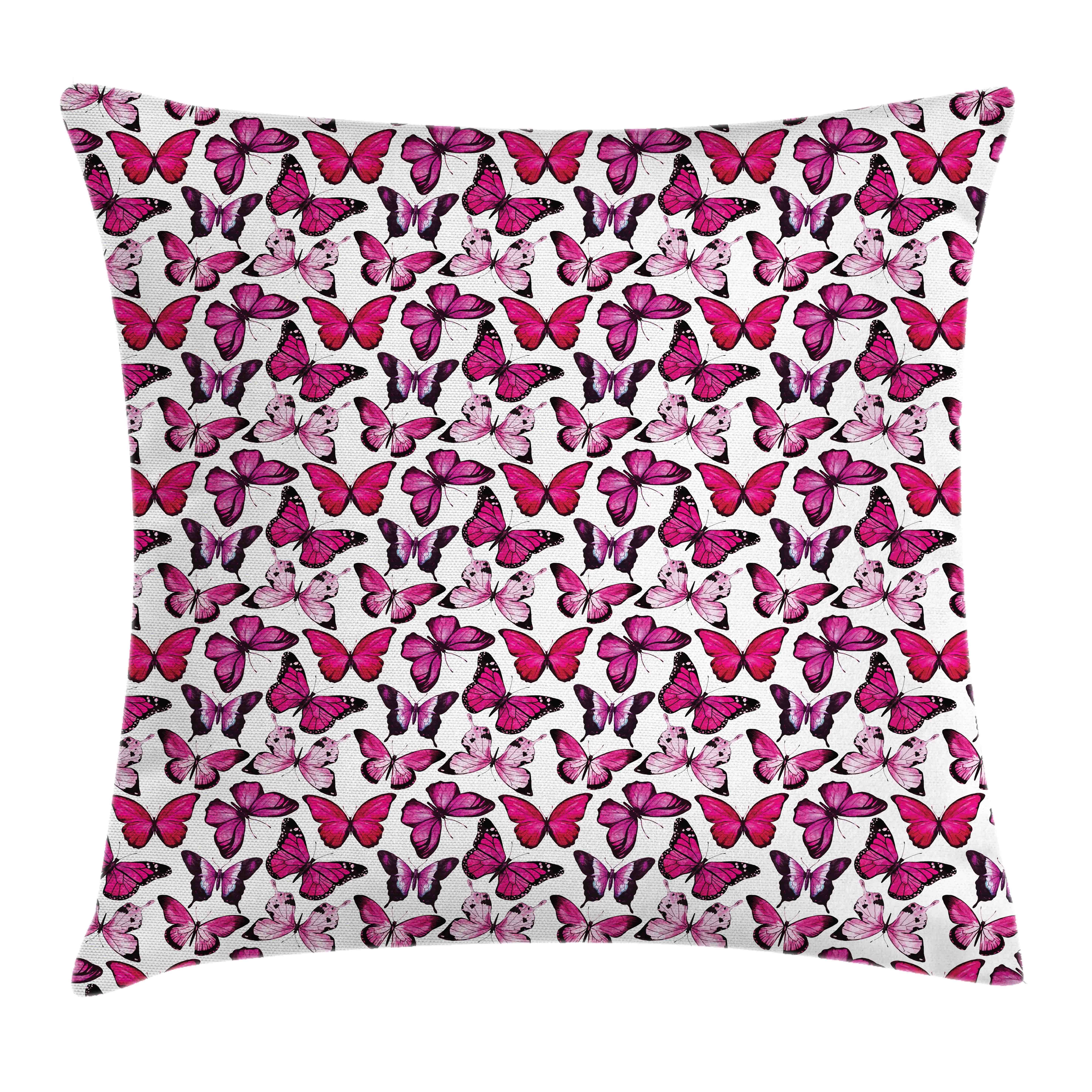Kissenbezüge Waschbar mit Reißverschluss Abakuhaus Farben Klaren Pink Beidseitiger (1 mit Farbfesten Kissenhülle Stück), und Weiß Druck, Schmetterlinge zarte