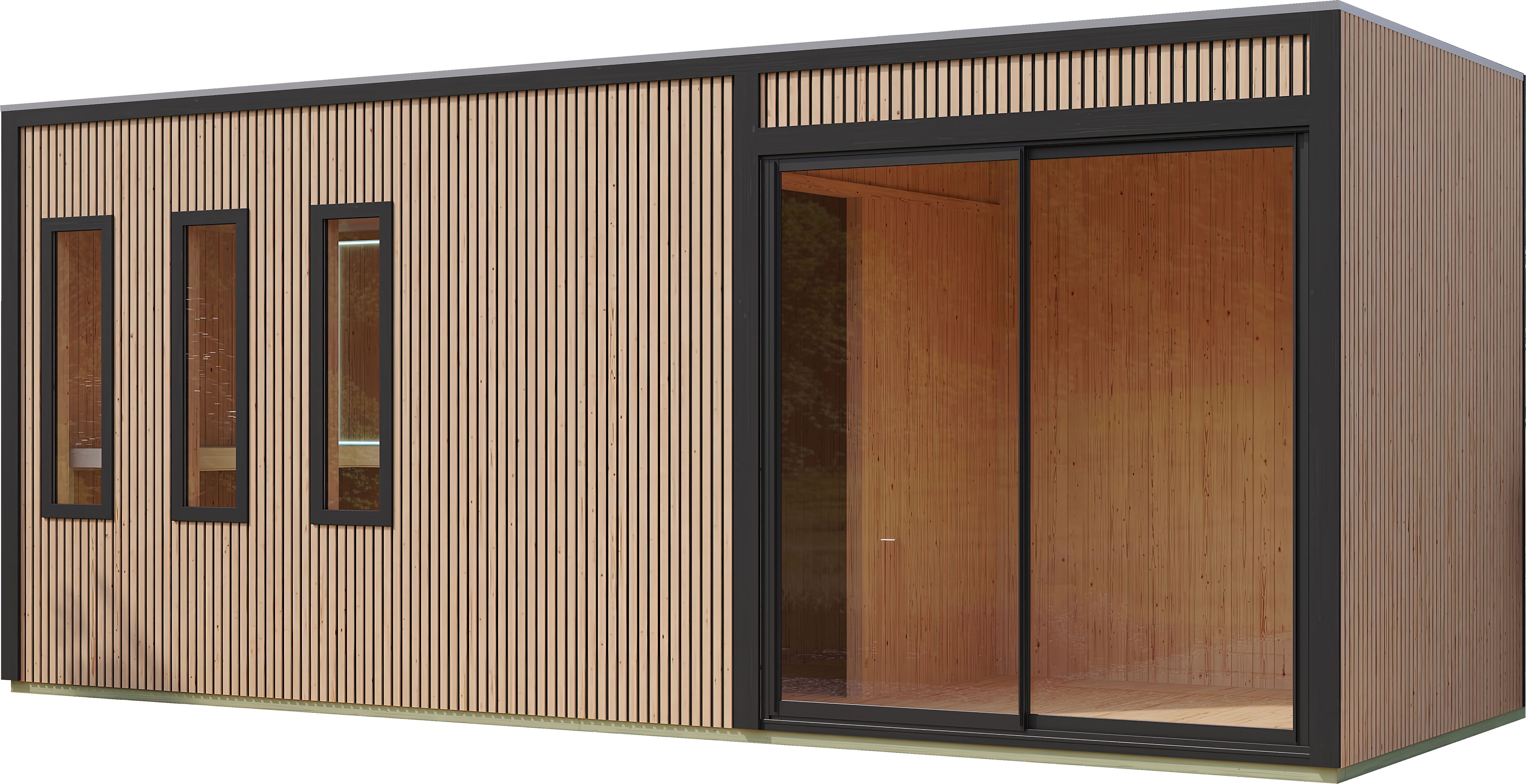 Karibu Saunahaus Montana, BxTxH: 573,5 x 216,3 x 244 cm, 73 mm, verschiedene Varianten
