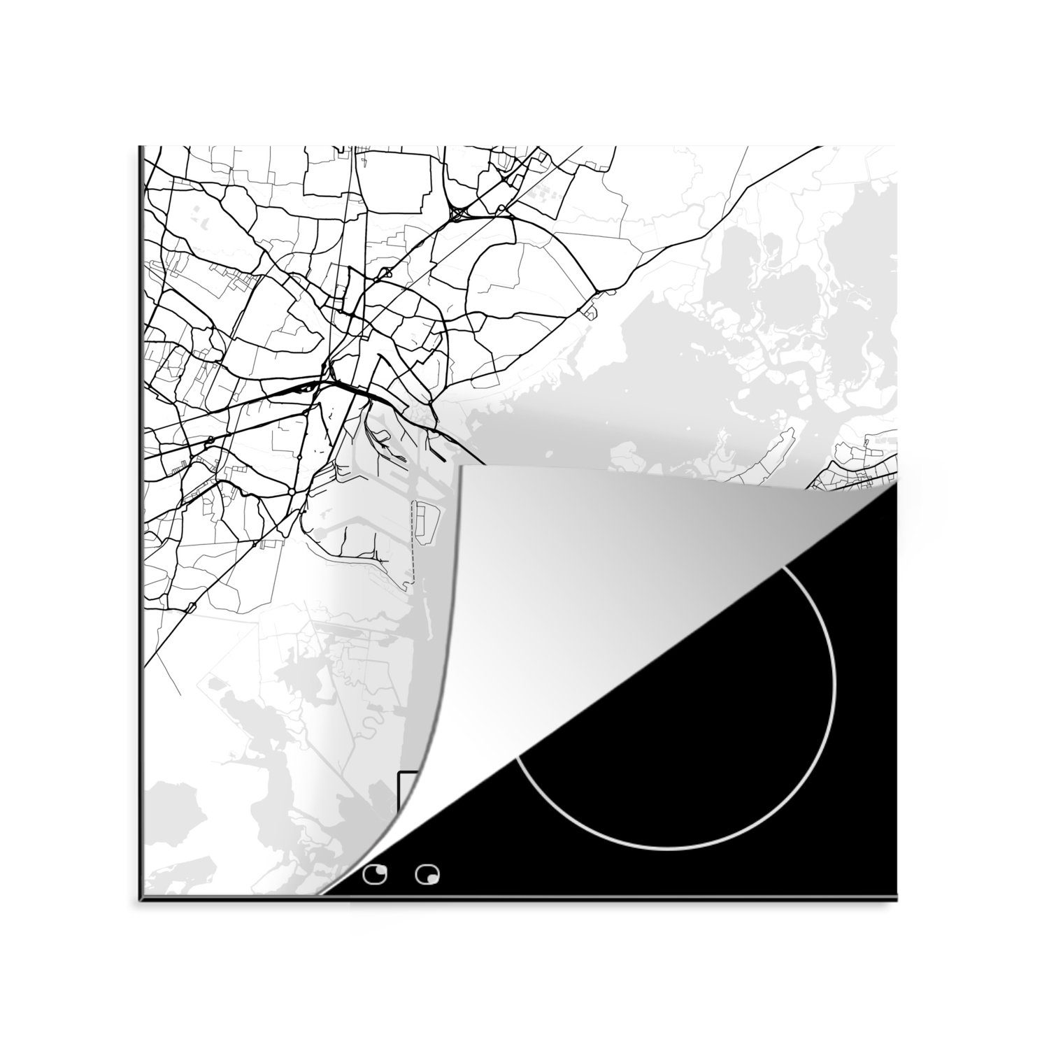 MuchoWow Herdblende-/Abdeckplatte Venedig - Stadtplan - Karte - Schwarz und weiß, Vinyl, (1 tlg), 78x78 cm, Ceranfeldabdeckung, Arbeitsplatte für küche