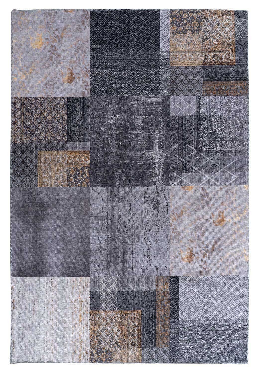 Teppich EDESSA, Grau, 120 x 170 cm, Baumwollmix, Muster, merinos, rechteckig, Höhe: 4 mm | Kurzflor-Teppiche