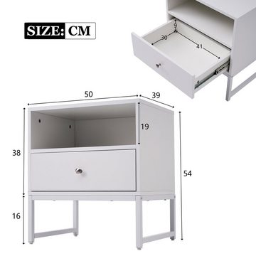 Fangqi Nachttisch 50x39x54cm Zweiteiliges Nachttisch-Set,mit 1 Schublade,lackiert, weiß