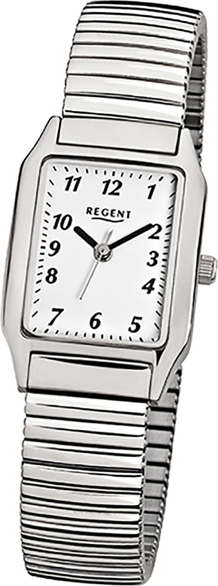 Regent Quarzuhr Regent Stahl Damen Uhr F-268 Quarzuhr, Damenuhr Edelstahlarmband silber, eckiges Gehäuse, klein (ca. 23x26mm)