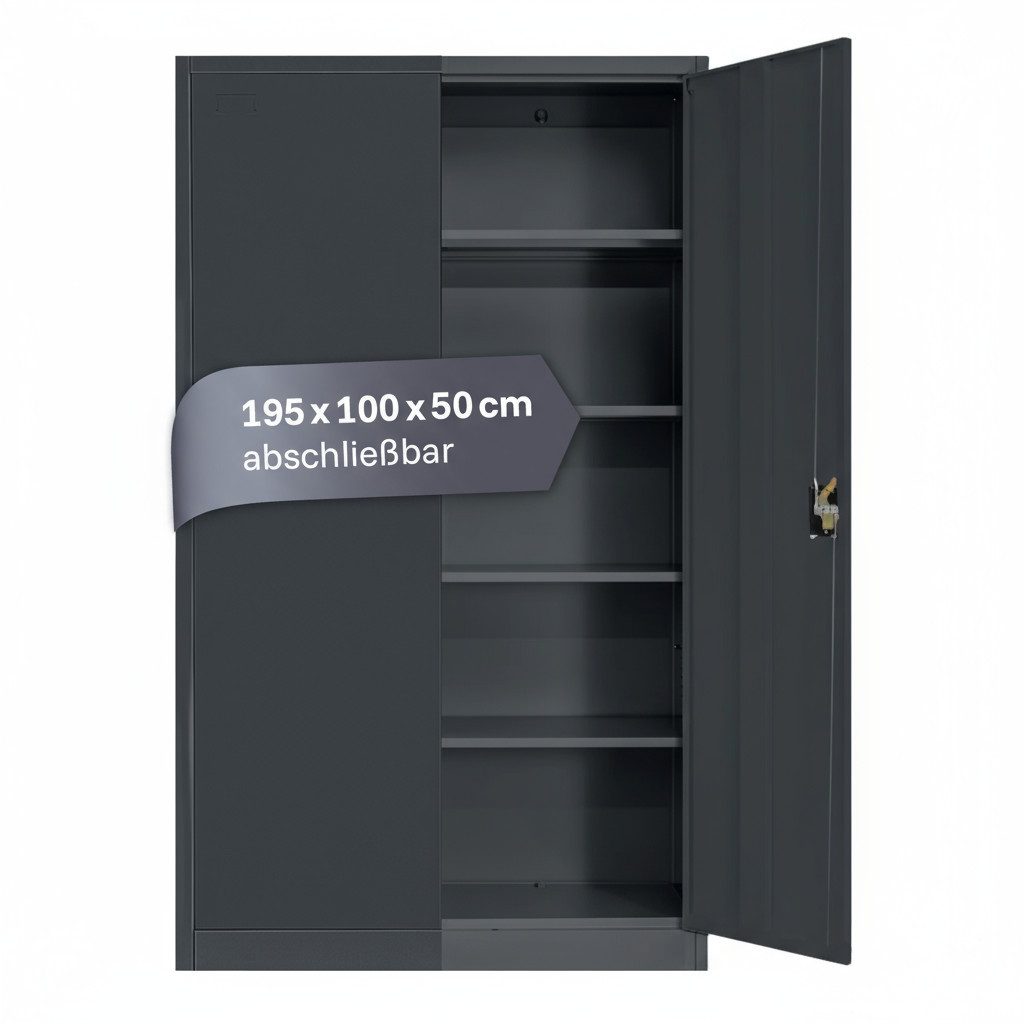 LagerZwei Aktenschrank Stahlschrank 195x100x50 cm (1-St) 3-fach verriegelt, 4 Böden, bis 60 Ordner, Flügeltüren 130°