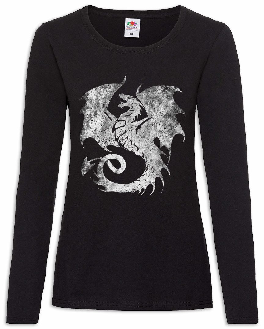 Langarmshirt Dragon V Damen Langarmshirt Drache Fantasy Tattoo Monster Drachen Asia