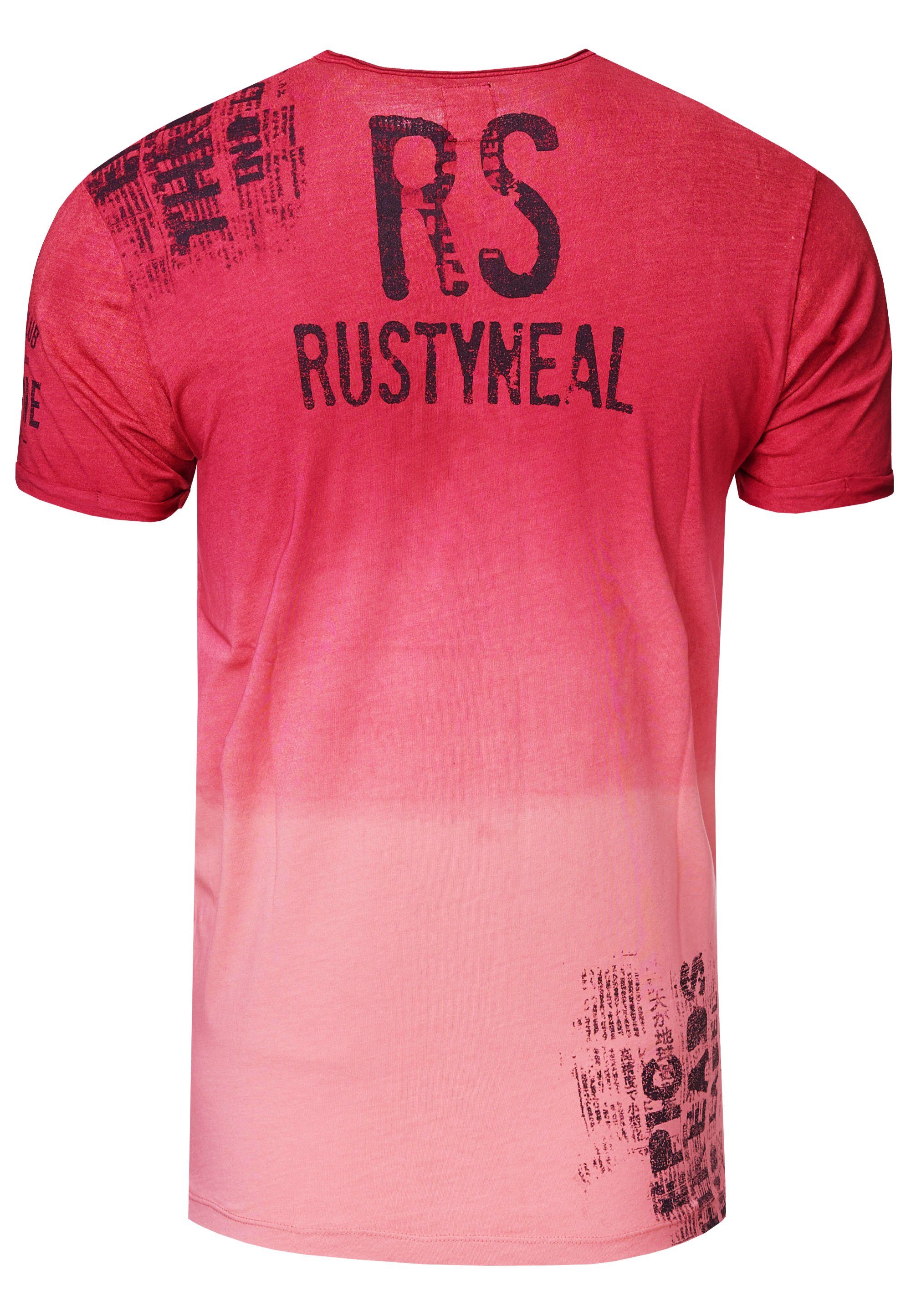 Rusty Neal trendigem Markenprint bordeaux Neal Rusty Shirt mit T-Shirt