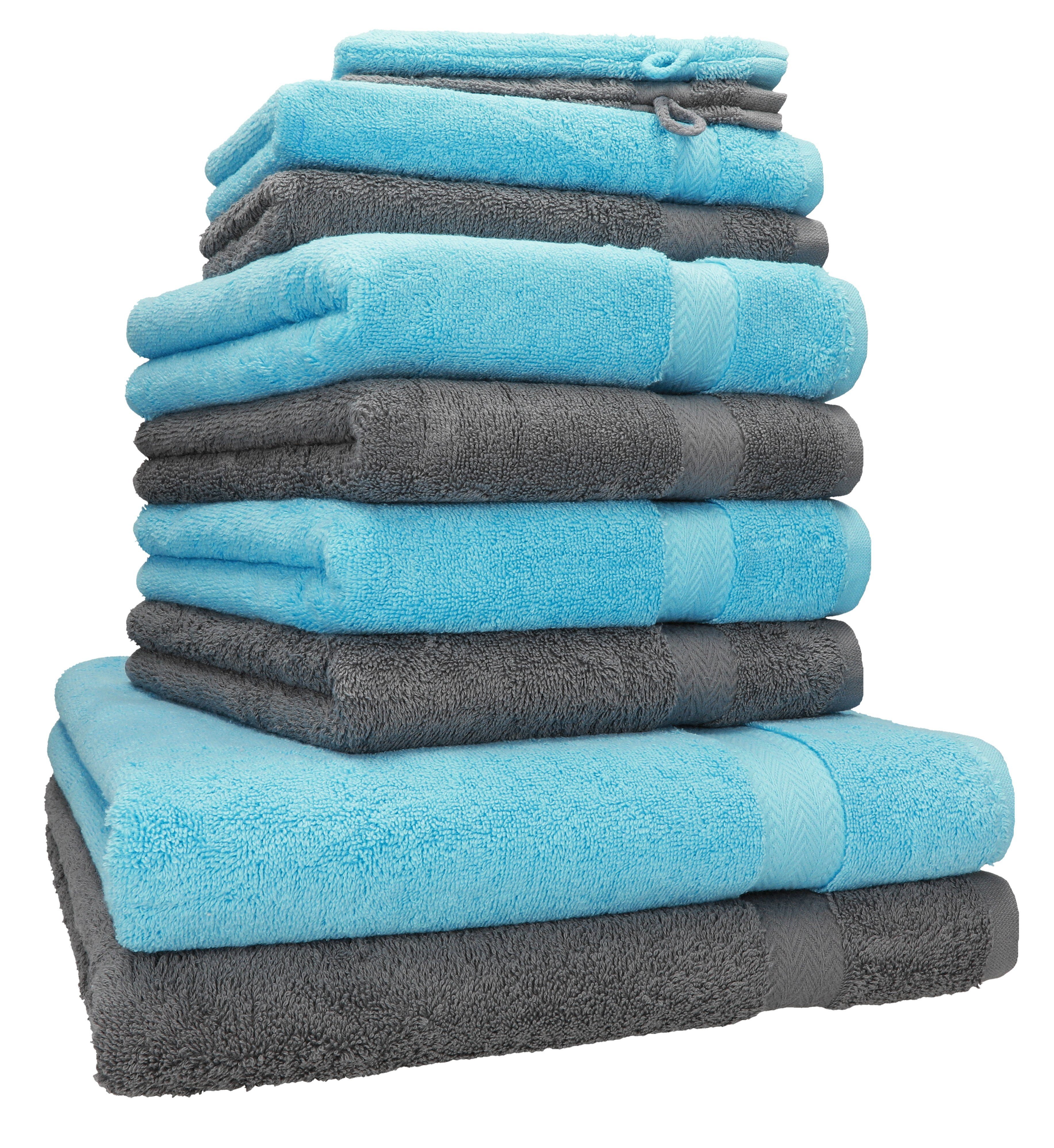 Betz Handtuch Set 10-tlg. Handtuch-Set Premium Farbe Türkis & Anthrazit, 100% Baumwolle (Set, 10-St), 2 Duschtücher 4 Handtücher 2 Gästetücher 2 Waschhandschuhe