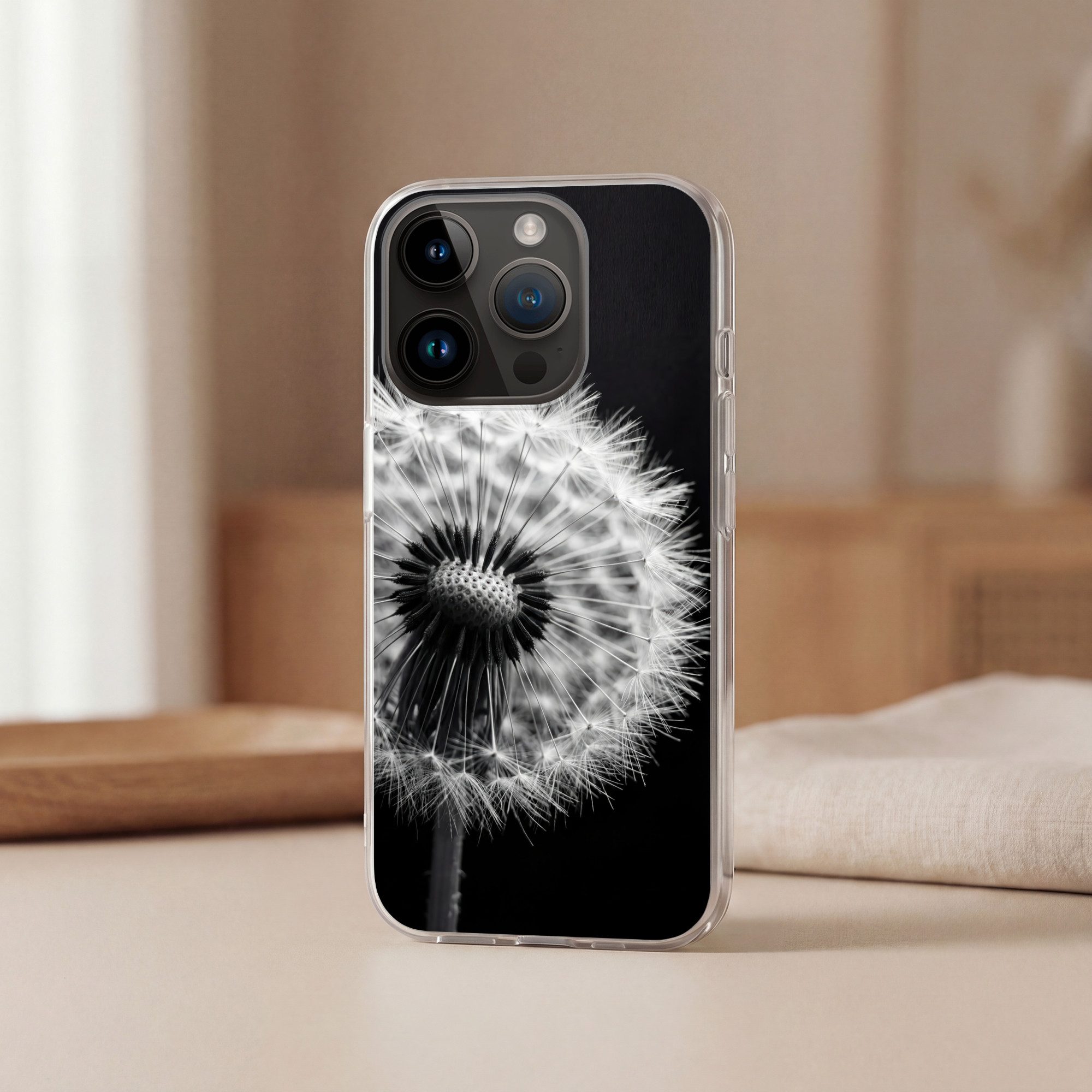 MuchoWow Handyhülle für Apple iPhone 14 Pro Pusteblume - Schwarz - Weiß, Smartphone-Bumper, Print, Handy Schutzhülle Dünn