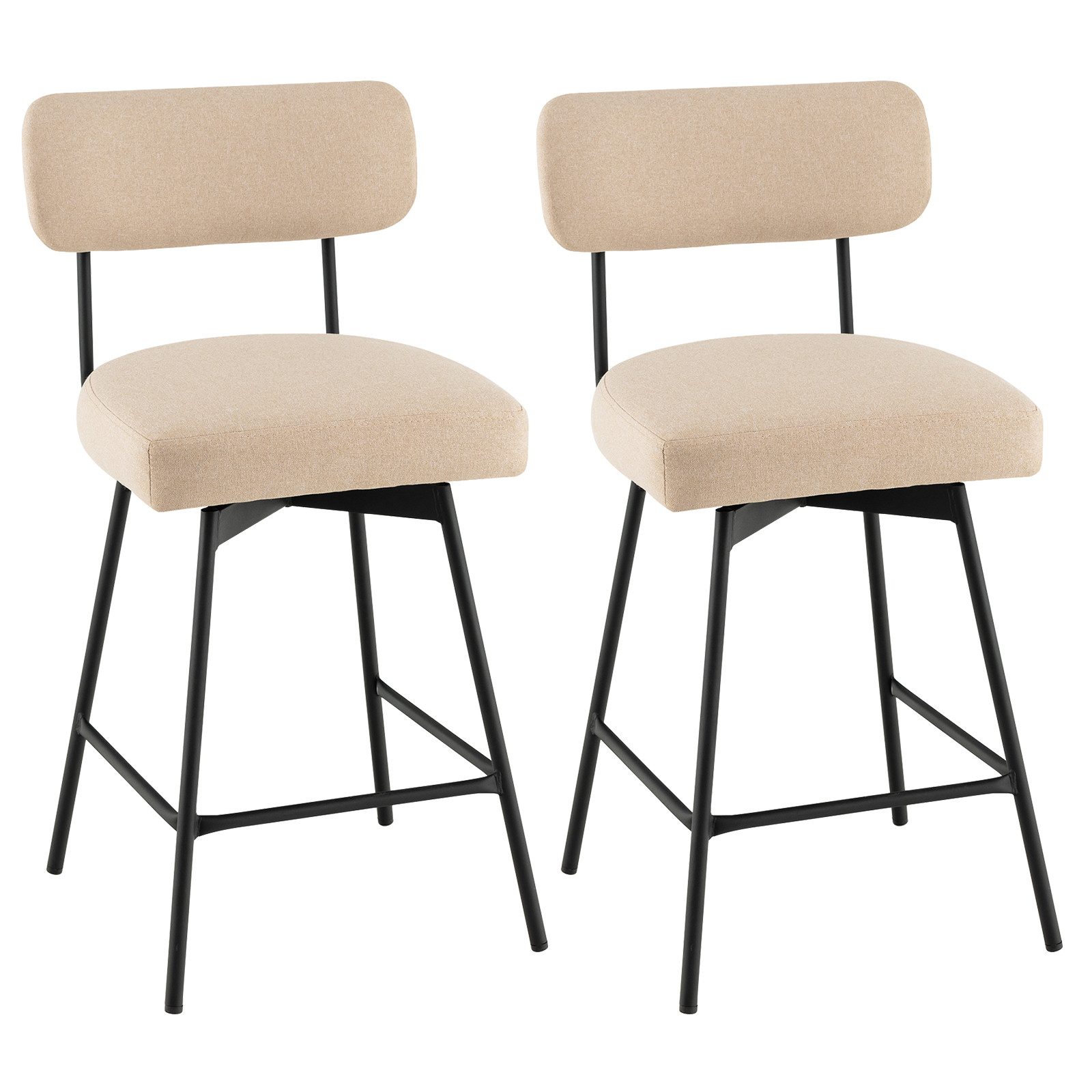 COSTWAY Barhocker (2er Set), mit Rücklehne, 360° drehbar, Sitzhöhe 63cm