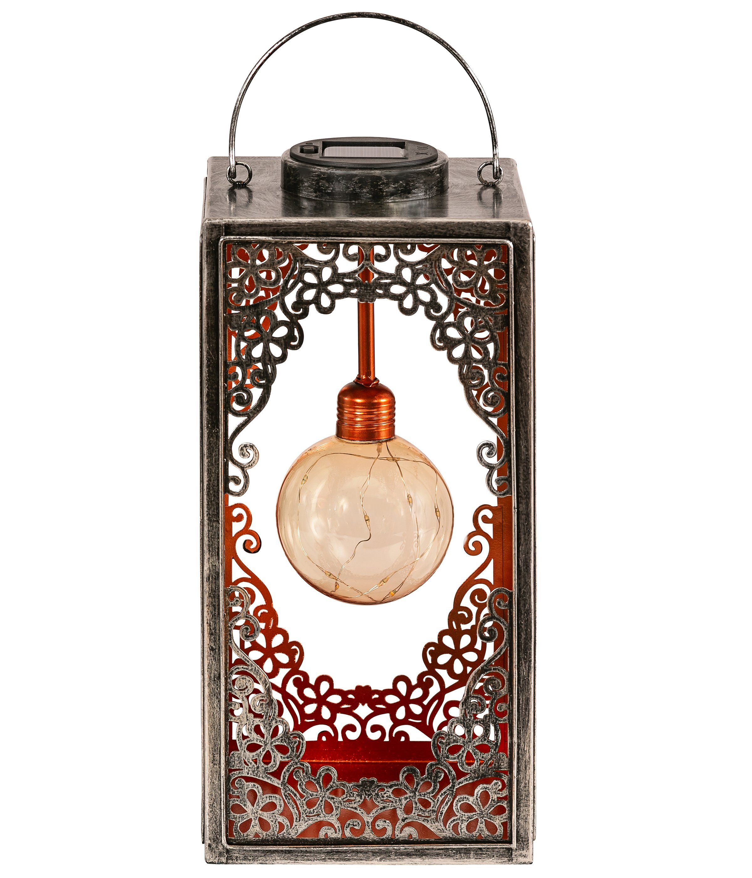 LED-Laterne Solarleuchte Marsa, LED verschiedene Solar-Laterne Ornamenten mit Warmweiß, romantische orientalischen Größen, Dehner Metall,
