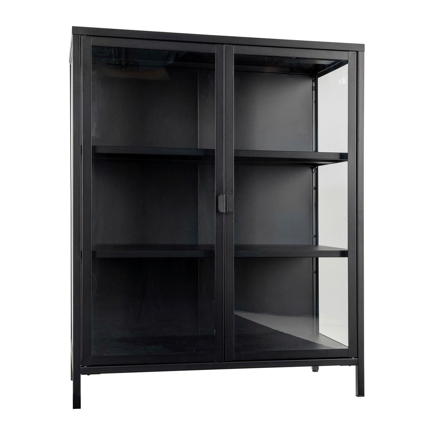 House Nordic Highboard BRISBANE, Schwarz, Glas, Stahl, 2 Türen, B 80 x H 101 x T 40 cm