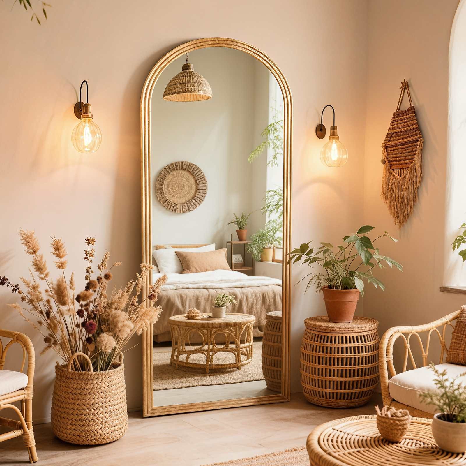 BBWL Ganzkörperspiegel 160 x 55 cm, Großer Standspiegel, mit stabilem Standfuß, Holzrahmen in Bogenform,HD Spiegelglas, stabiler Rahmen