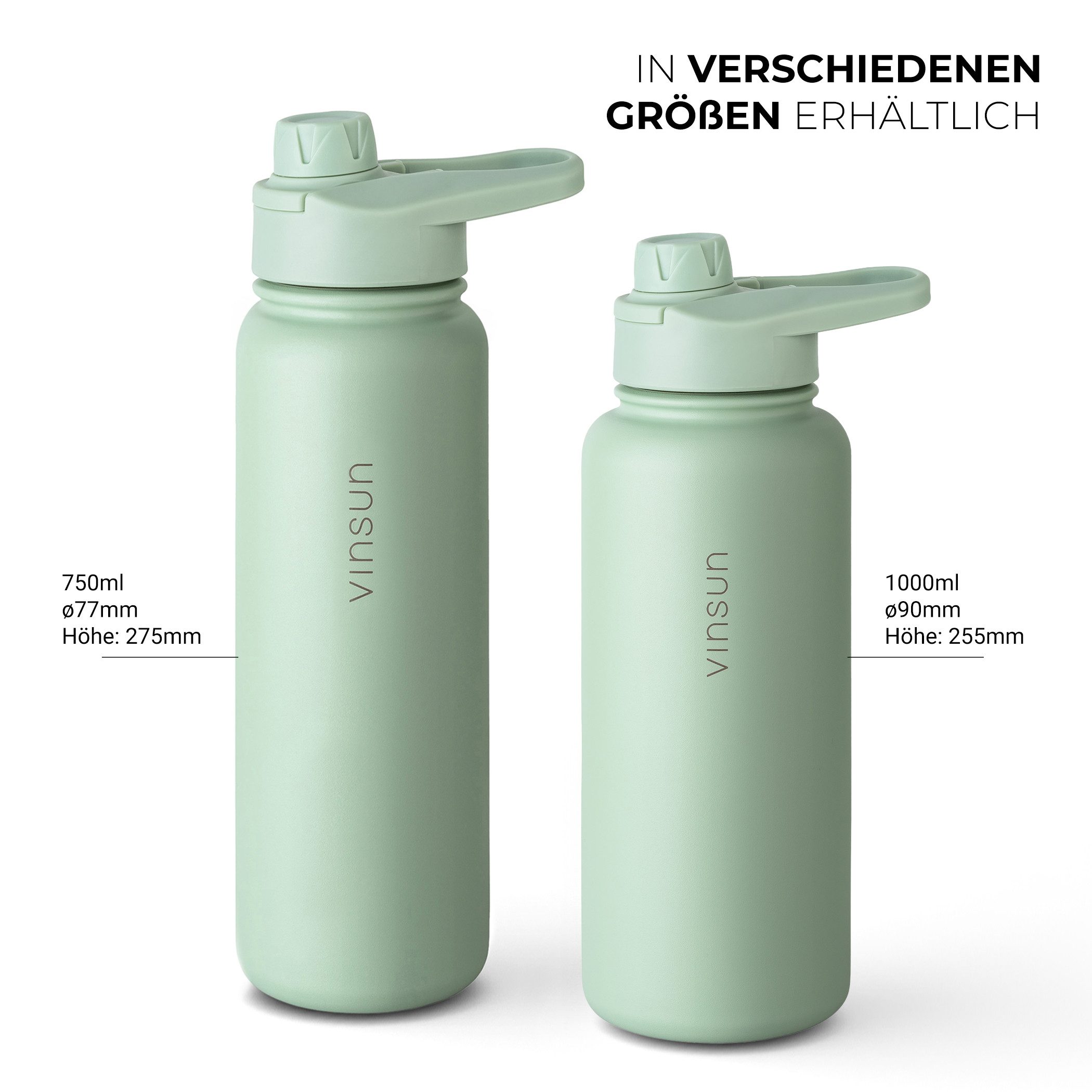 Vinsun Isolierflasche Edelstahl Trinkflasche 750ml Strohhalm - 2 Deckel Thermoflasche, BPA frei, doppelwandig, auslaufsicher, bruchsicher, geruchsneutral – Bild 4 von 5