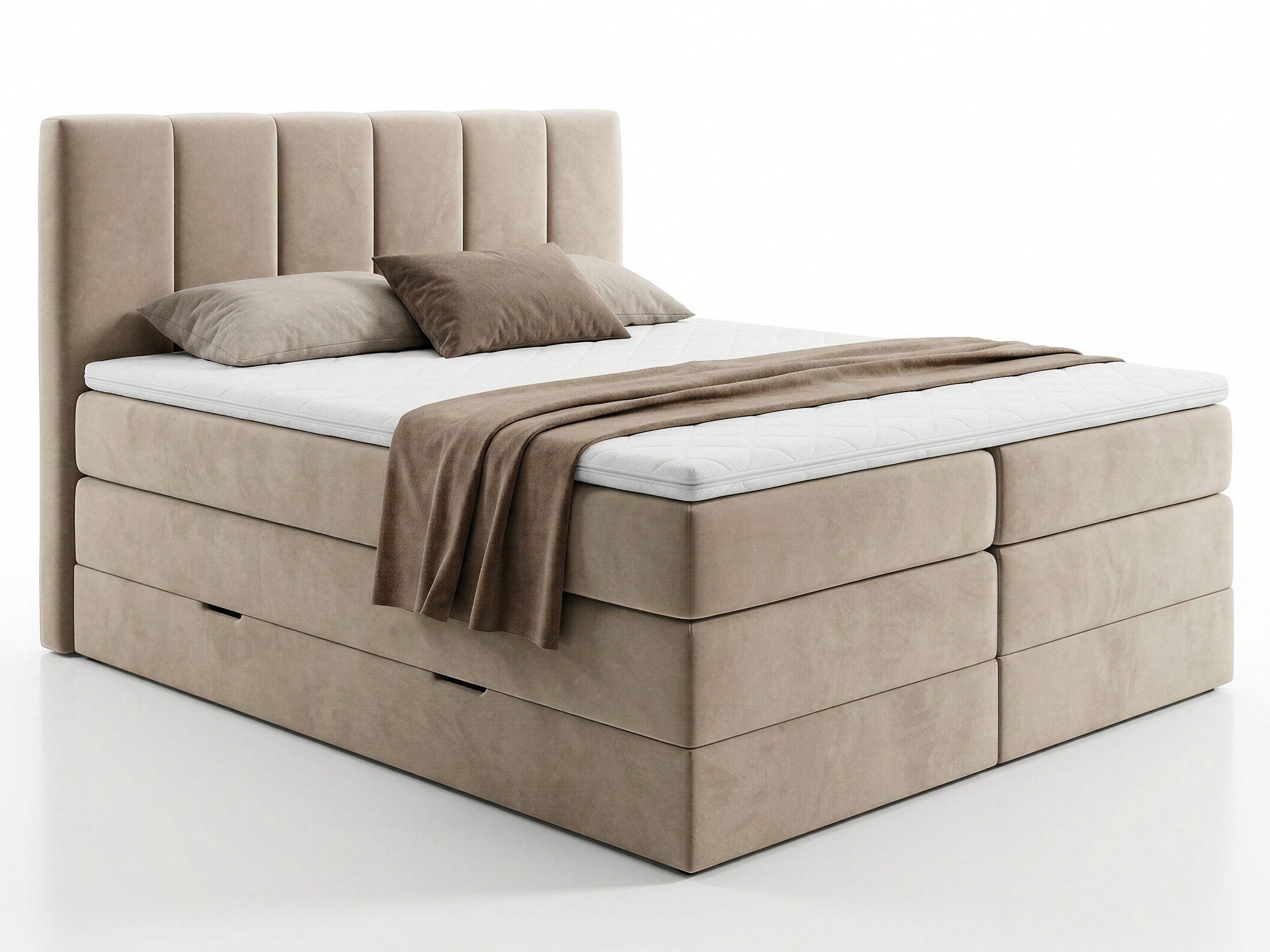 Sofnet Boxspringbett Star XL (2x Bettkästen, Bonellfederkern- und Taschenfederkernmatratze, Topper), Polsterbett, Doppelbett, Velours, mit Kopfteil, 140/160/180x200 cm